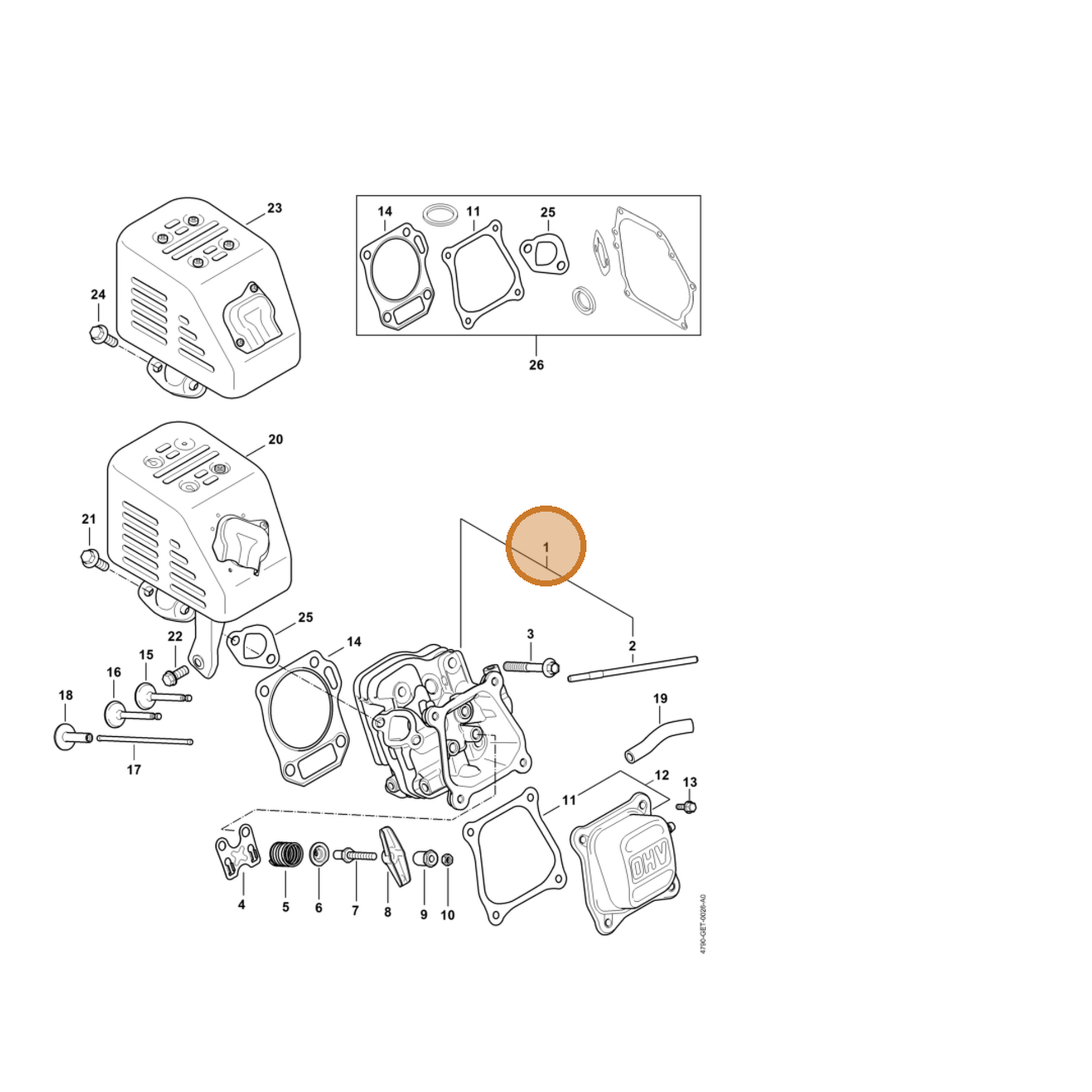 STIHL part 4790-020-0600 — IPL diagram snippet (6x zoom, amber highlight)