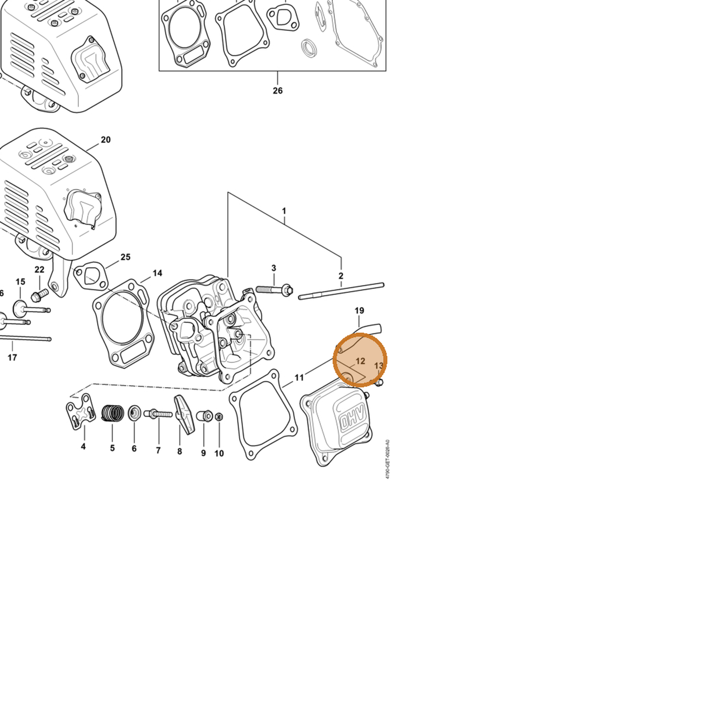 STIHL part 4790-025-1100 — IPL diagram snippet (6x zoom, amber highlight)