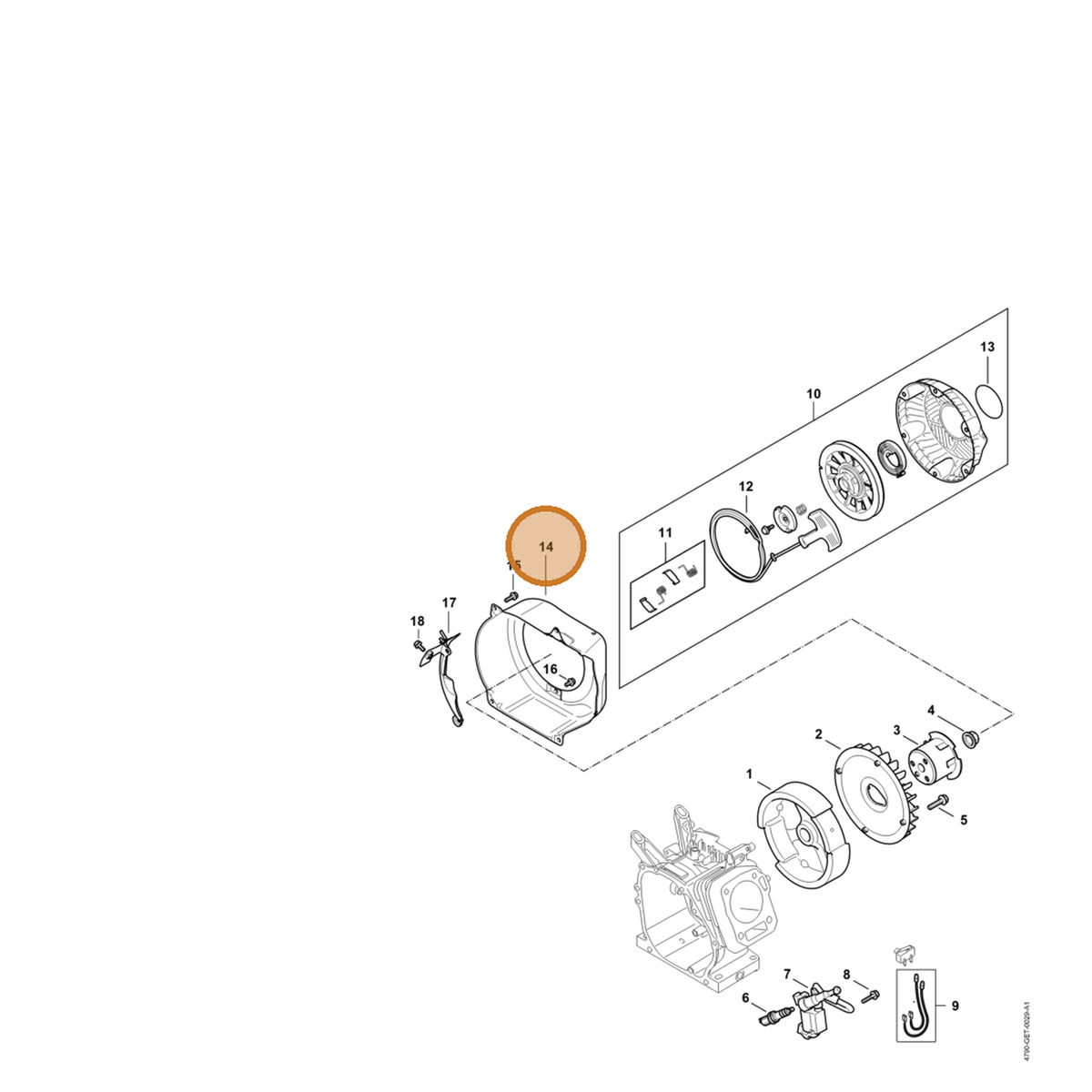 STIHL part 4790-084-1000 — IPL diagram snippet (6x zoom, amber highlight)