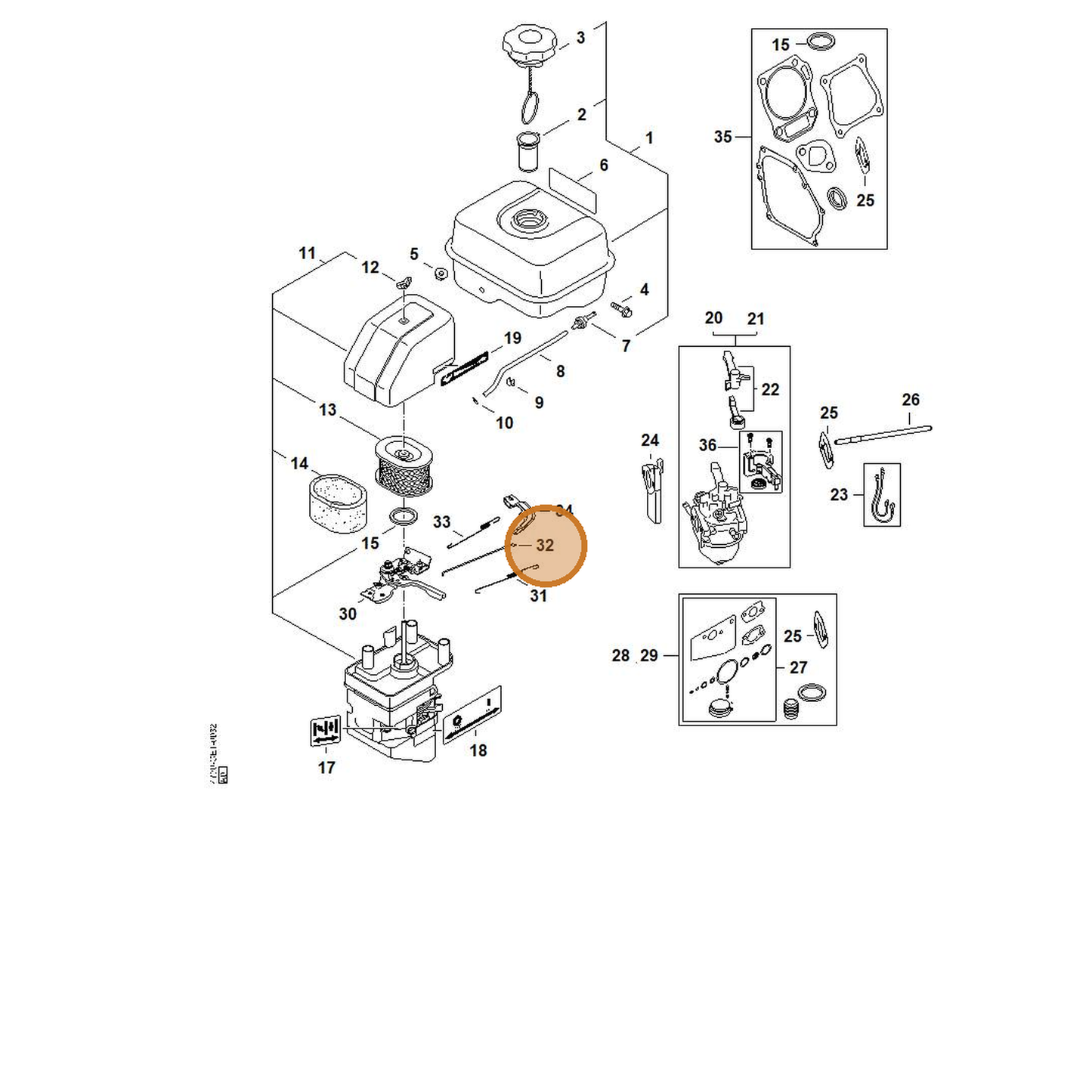 STIHL part 4790-104-0500 — IPL diagram snippet (6x zoom, amber highlight)