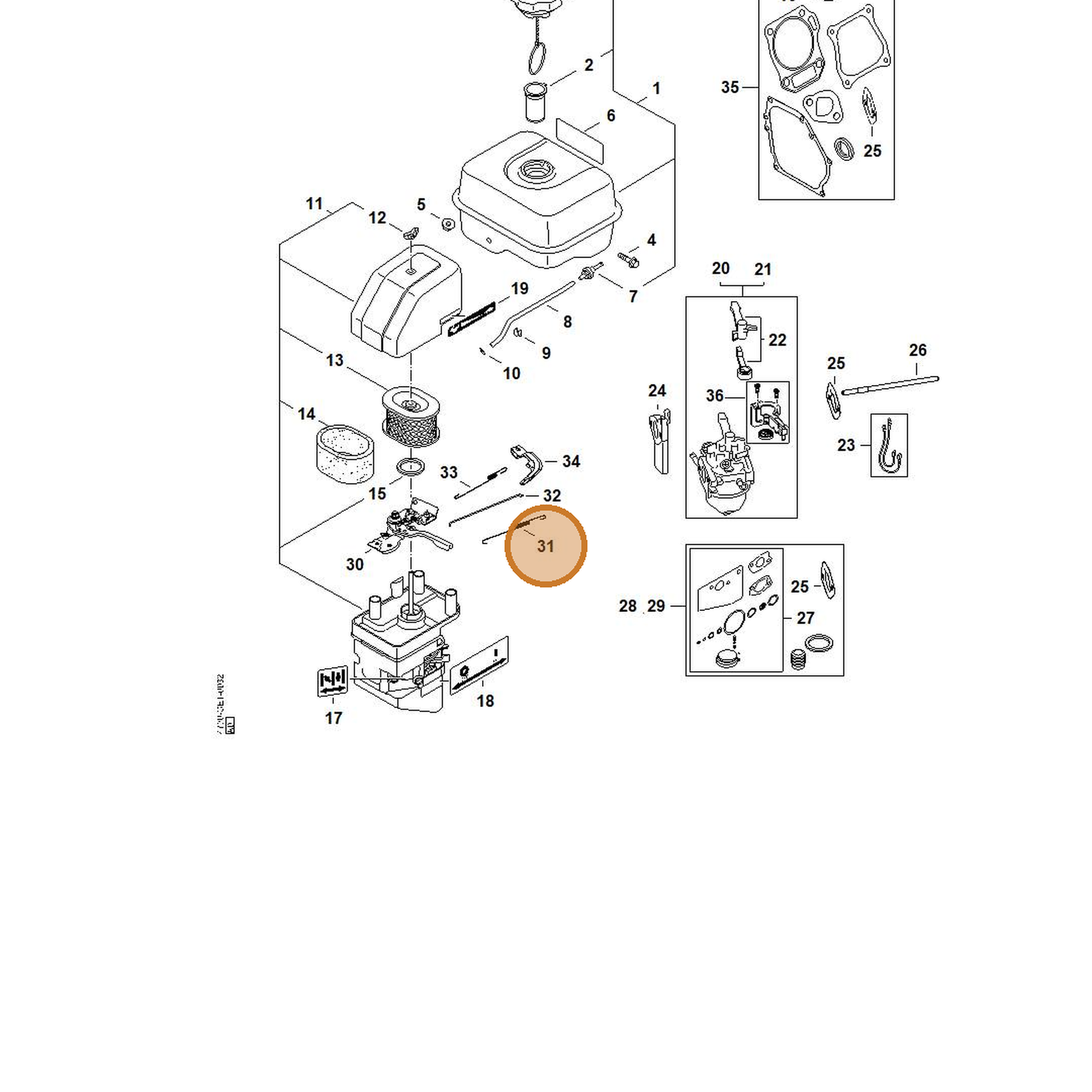 STIHL part 4790-104-2101 — IPL diagram snippet (6x zoom, amber highlight)