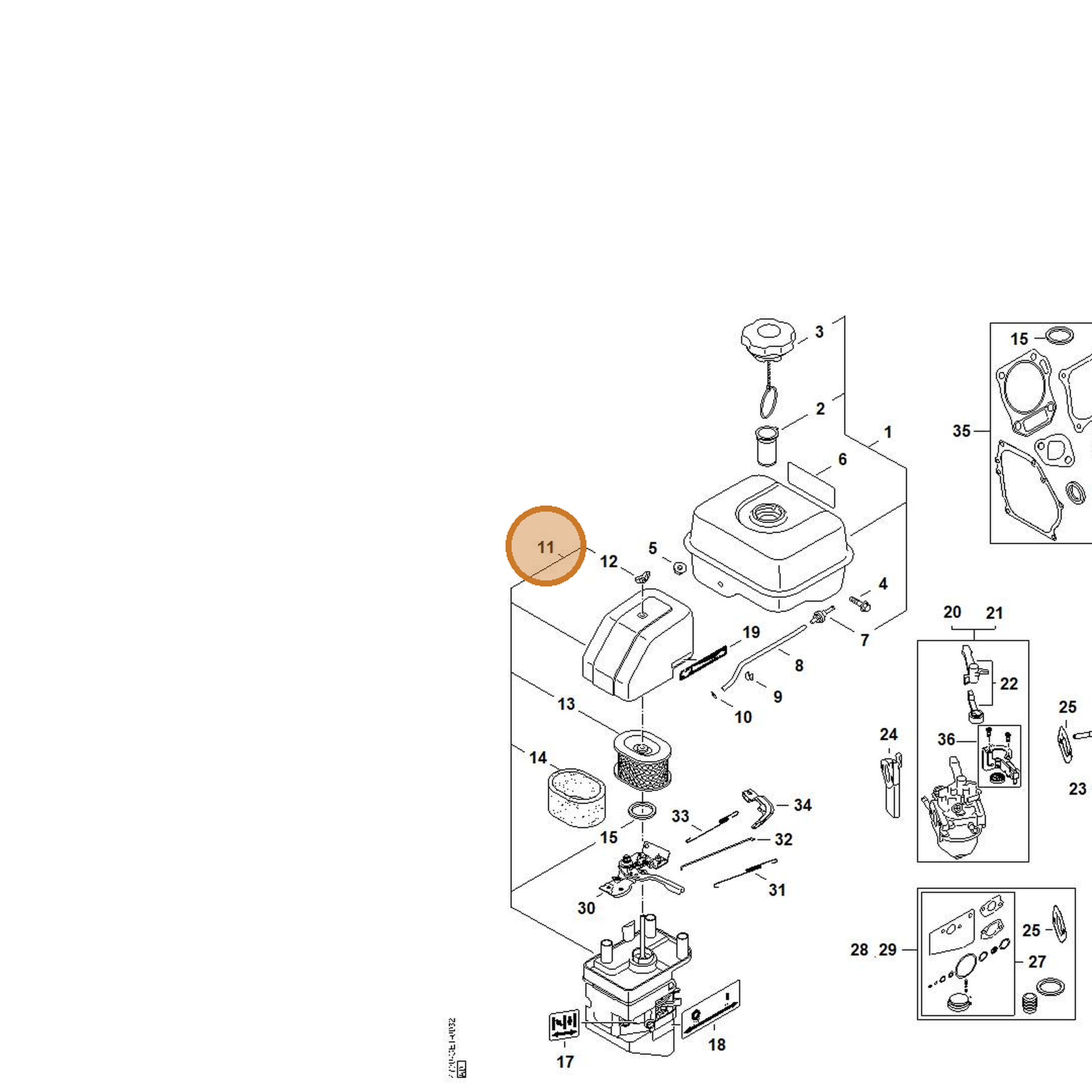 STIHL part 4790-141-0500 — IPL diagram snippet (6x zoom, amber highlight)