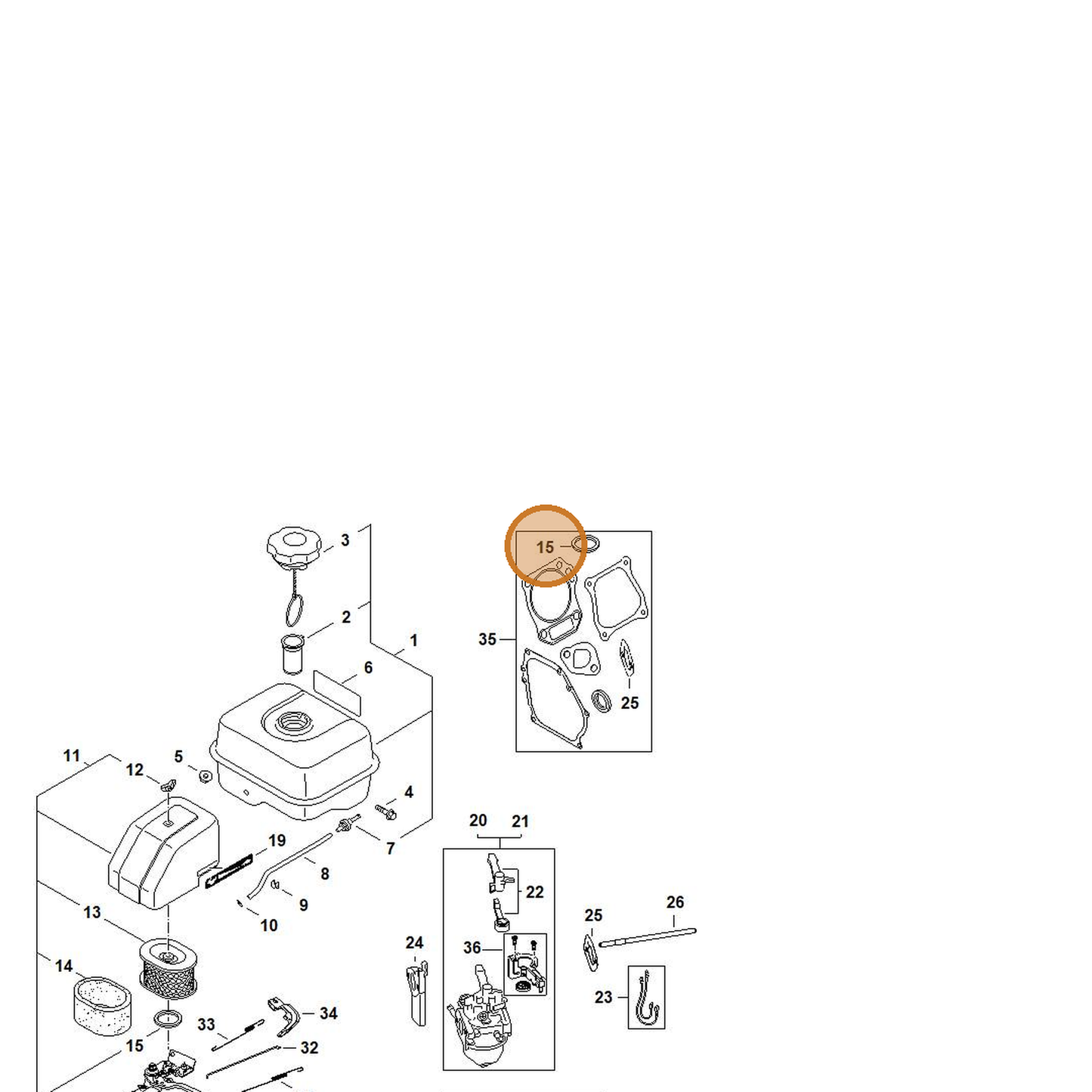 STIHL part 4790-149-0500 — IPL diagram snippet (6x zoom, amber highlight)