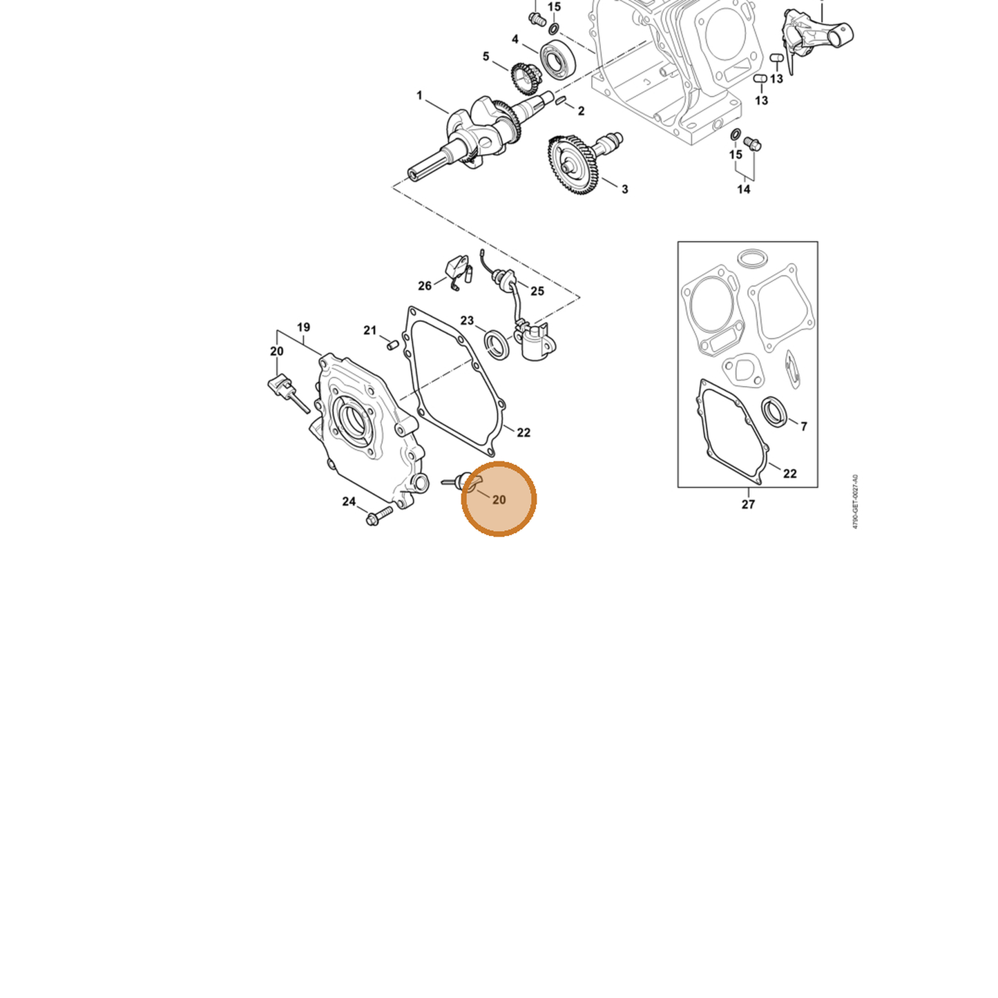 STIHL part 4790-350-1500 — IPL diagram snippet (6x zoom, amber highlight)