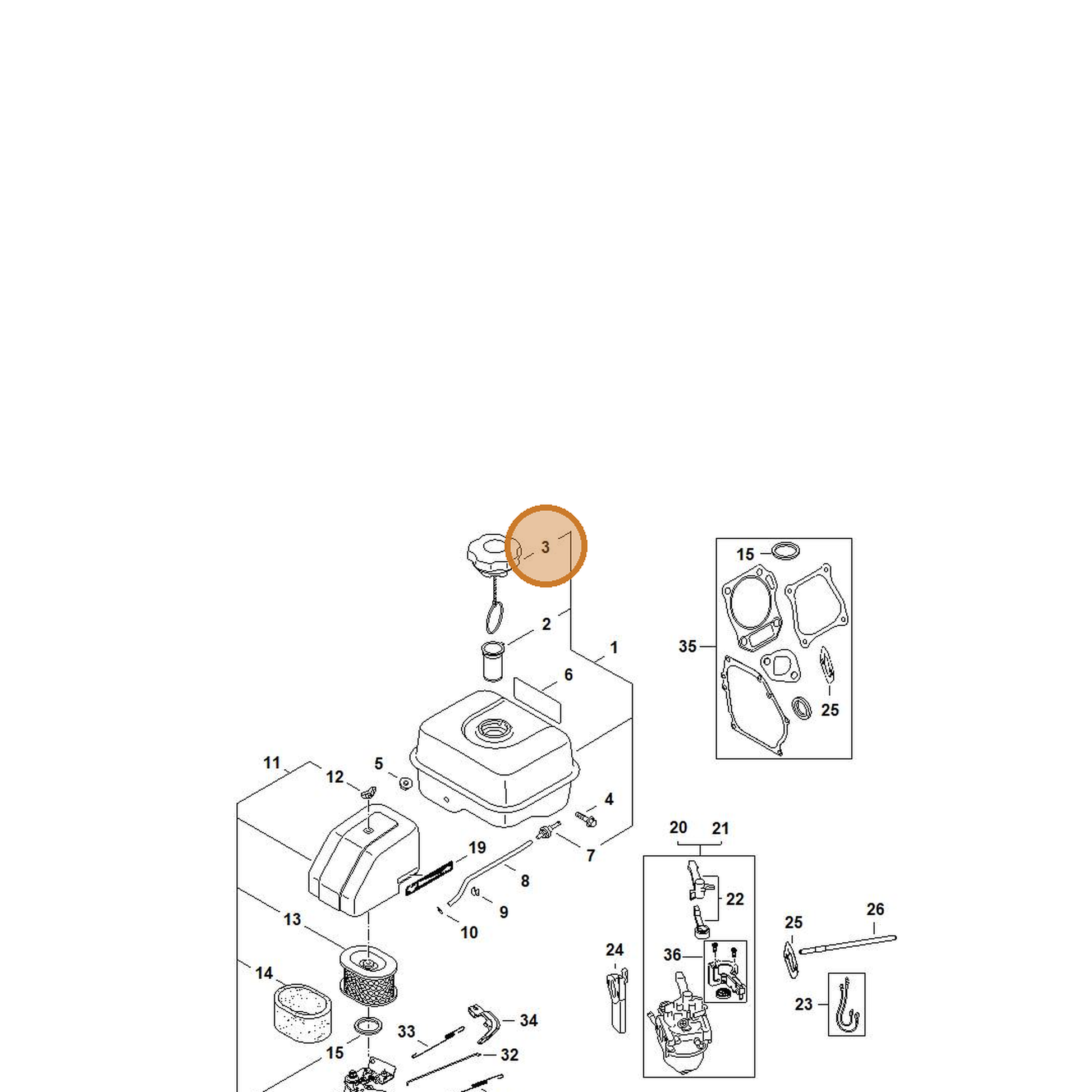 STIHL part 4790-353-0500 — IPL diagram snippet (6x zoom, amber highlight)
