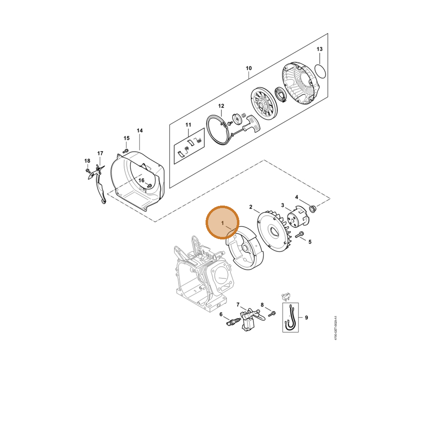 STIHL part 4790-400-1200 — IPL diagram snippet (6x zoom, amber highlight)