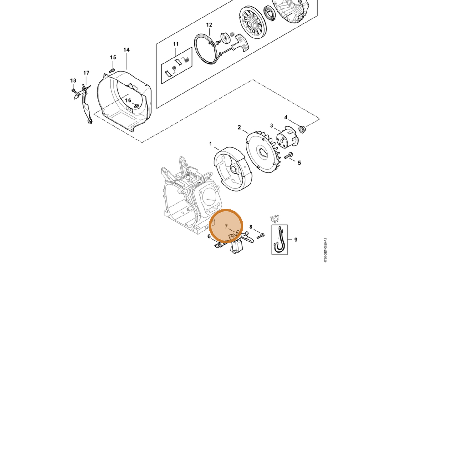 STIHL part 4790-400-1300 — IPL diagram snippet (6x zoom, amber highlight)