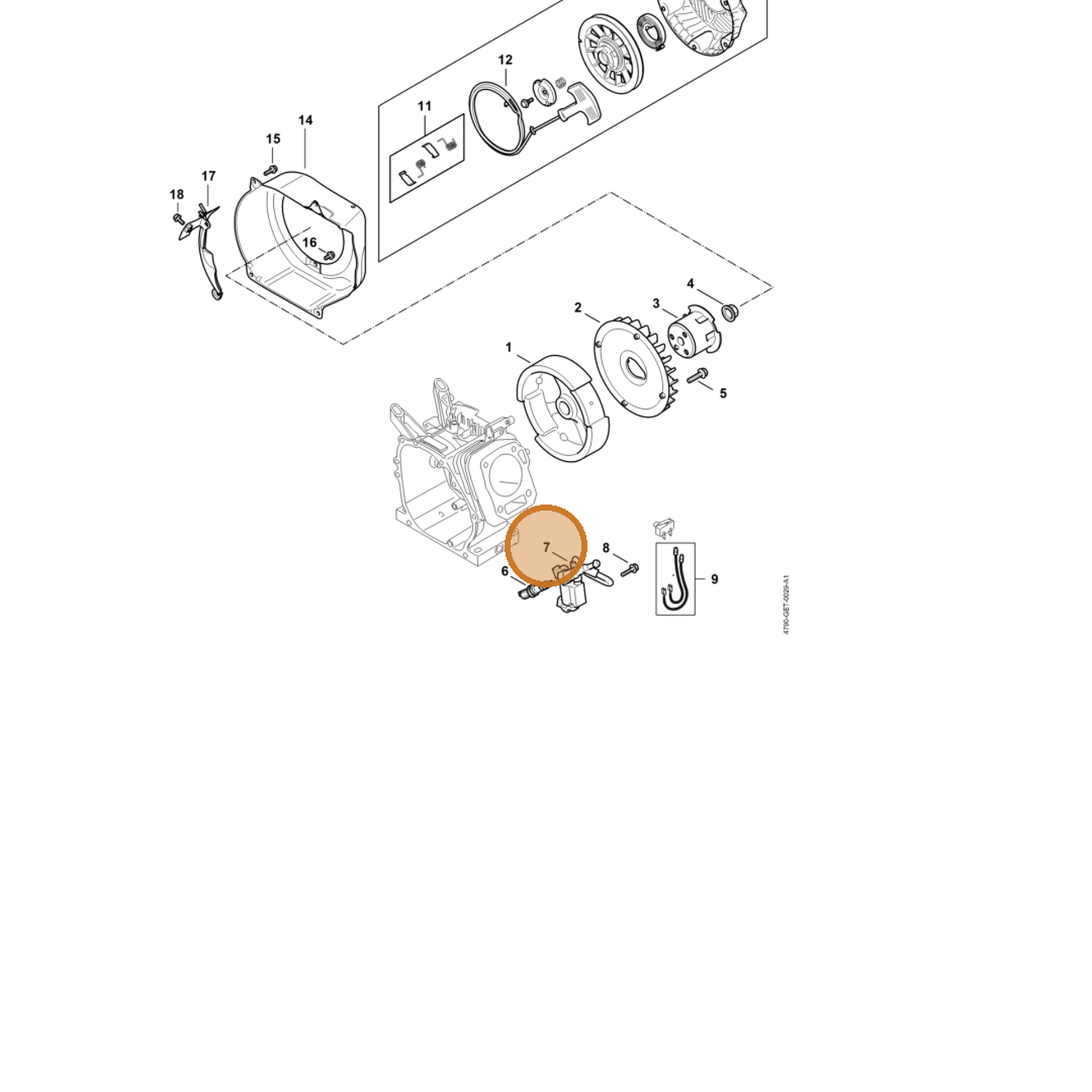 STIHL part 4790-400-1300 — IPL diagram snippet (6x zoom, amber highlight)