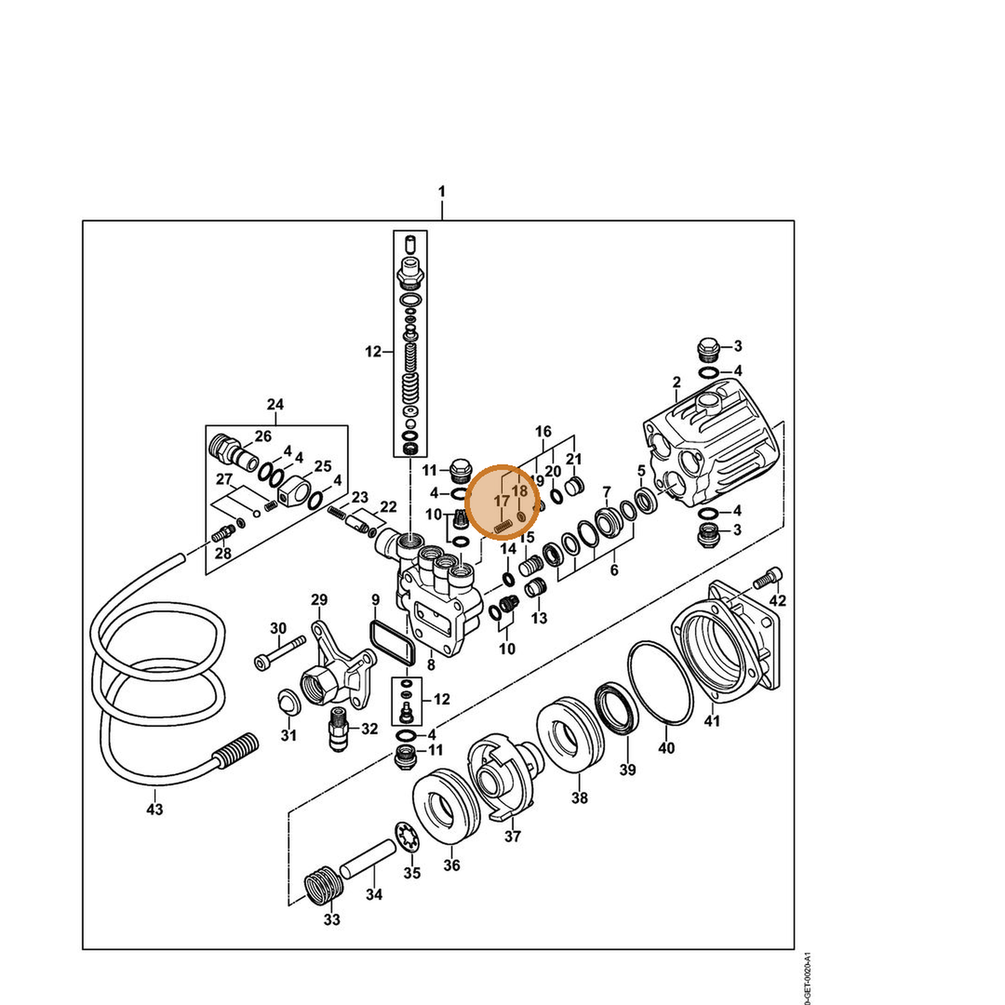 STIHL part 4790-518-0201 — IPL diagram snippet (6x zoom, amber highlight)