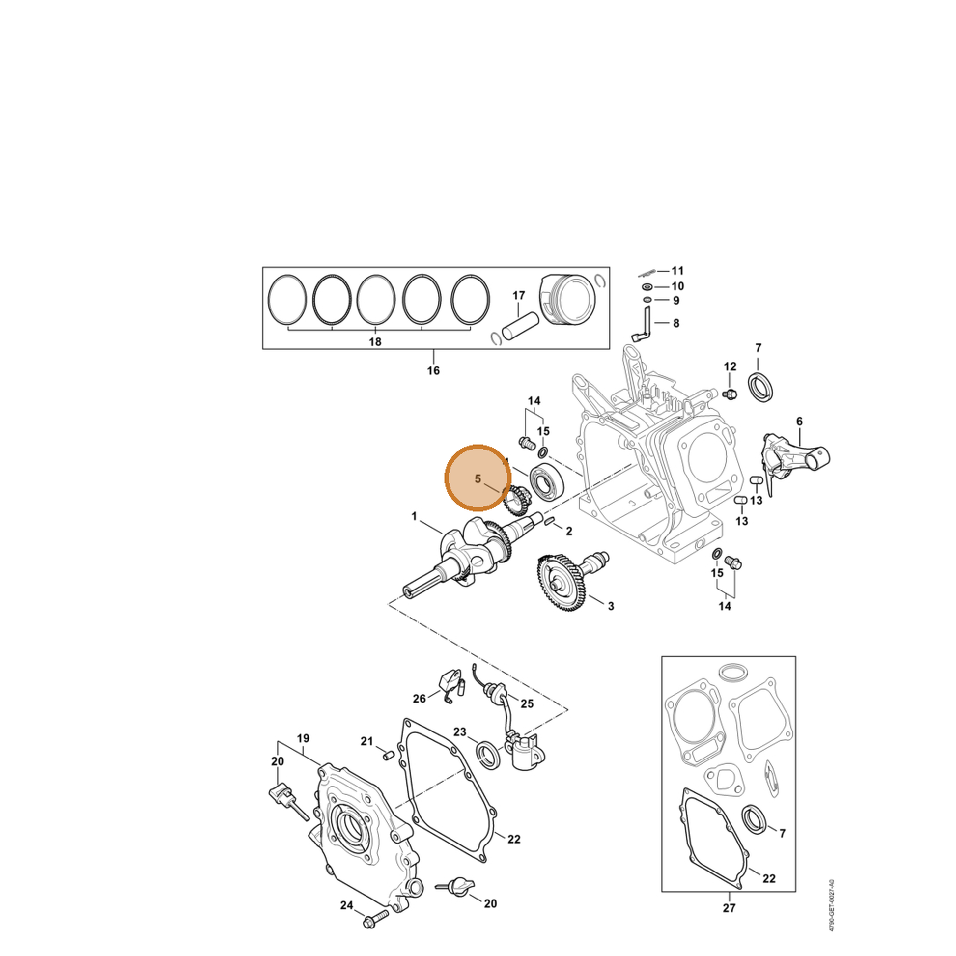 STIHL part 4790-642-0100 — IPL diagram snippet (6x zoom, amber highlight)