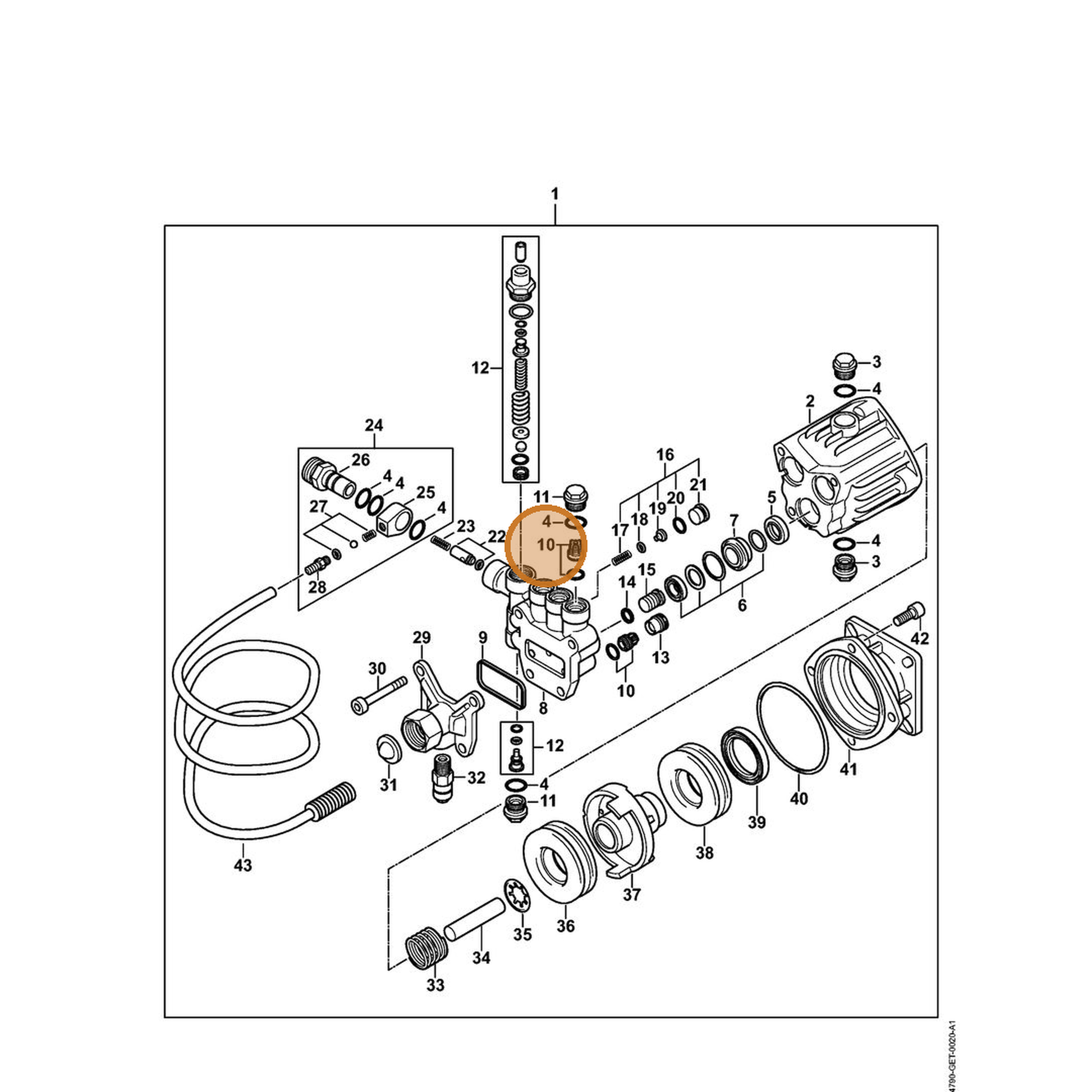 STIHL part 4790-700-6204 — IPL diagram snippet (6x zoom, amber highlight)