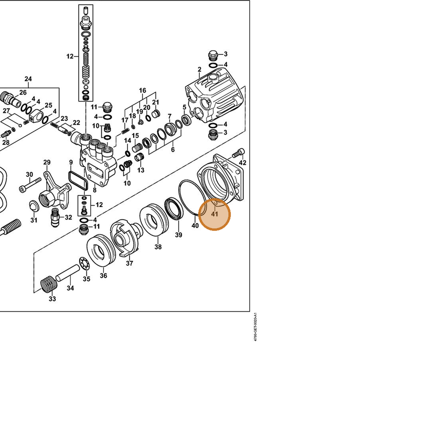 STIHL part 4790-701-2000 — IPL diagram snippet (6x zoom, amber highlight)