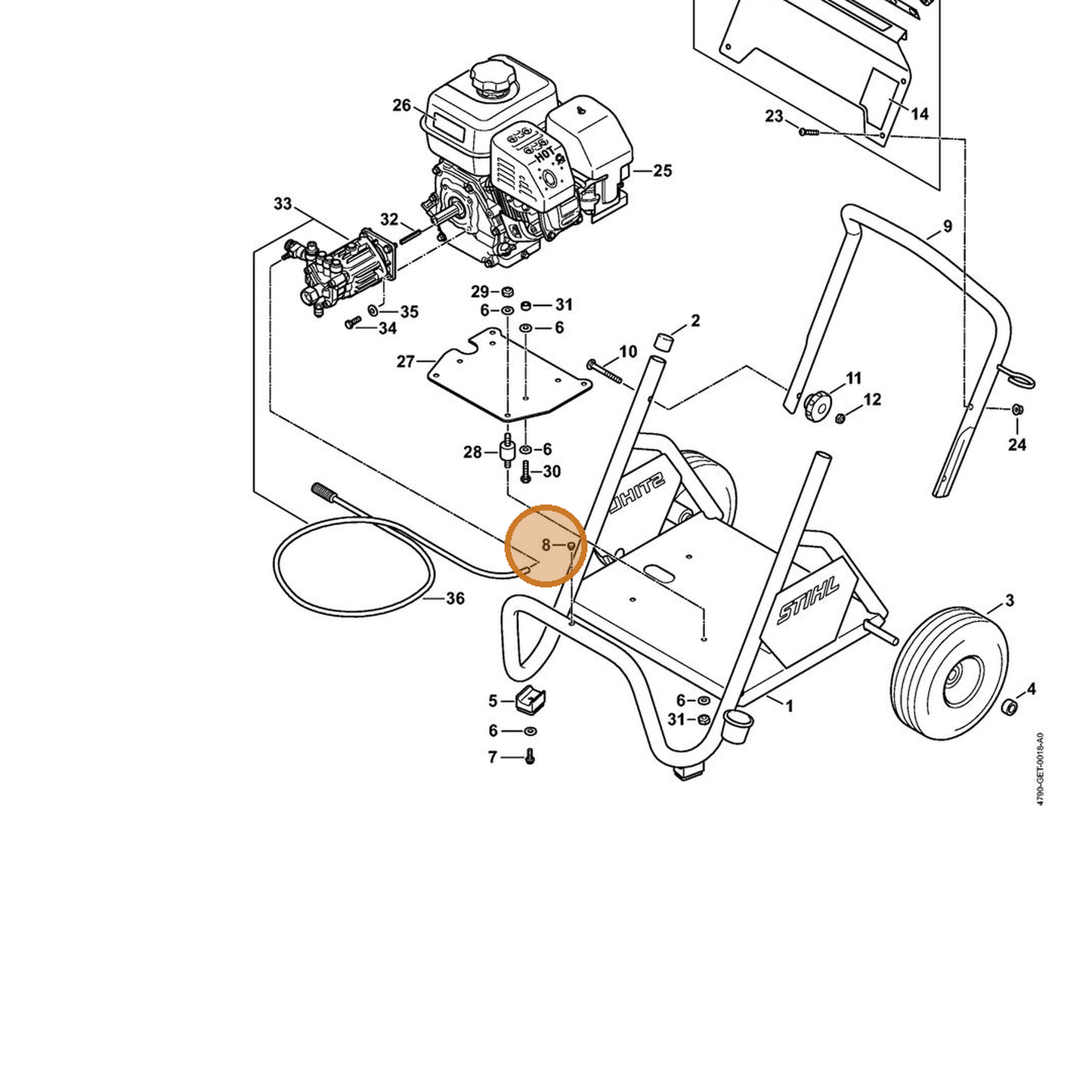 STIHL part 4790-706-7000 — IPL diagram snippet (6x zoom, amber highlight)