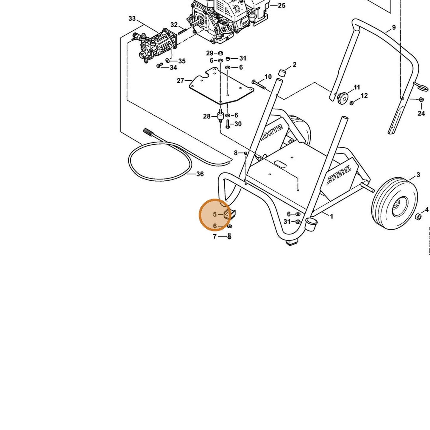 STIHL part 4790-706-7001 — IPL diagram snippet (6x zoom, amber highlight)
