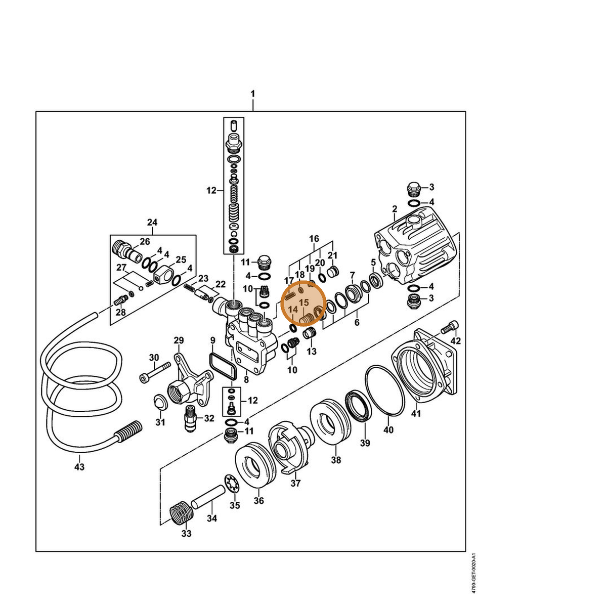 STIHL part 4790-708-5801 — IPL diagram snippet (6x zoom, amber highlight)