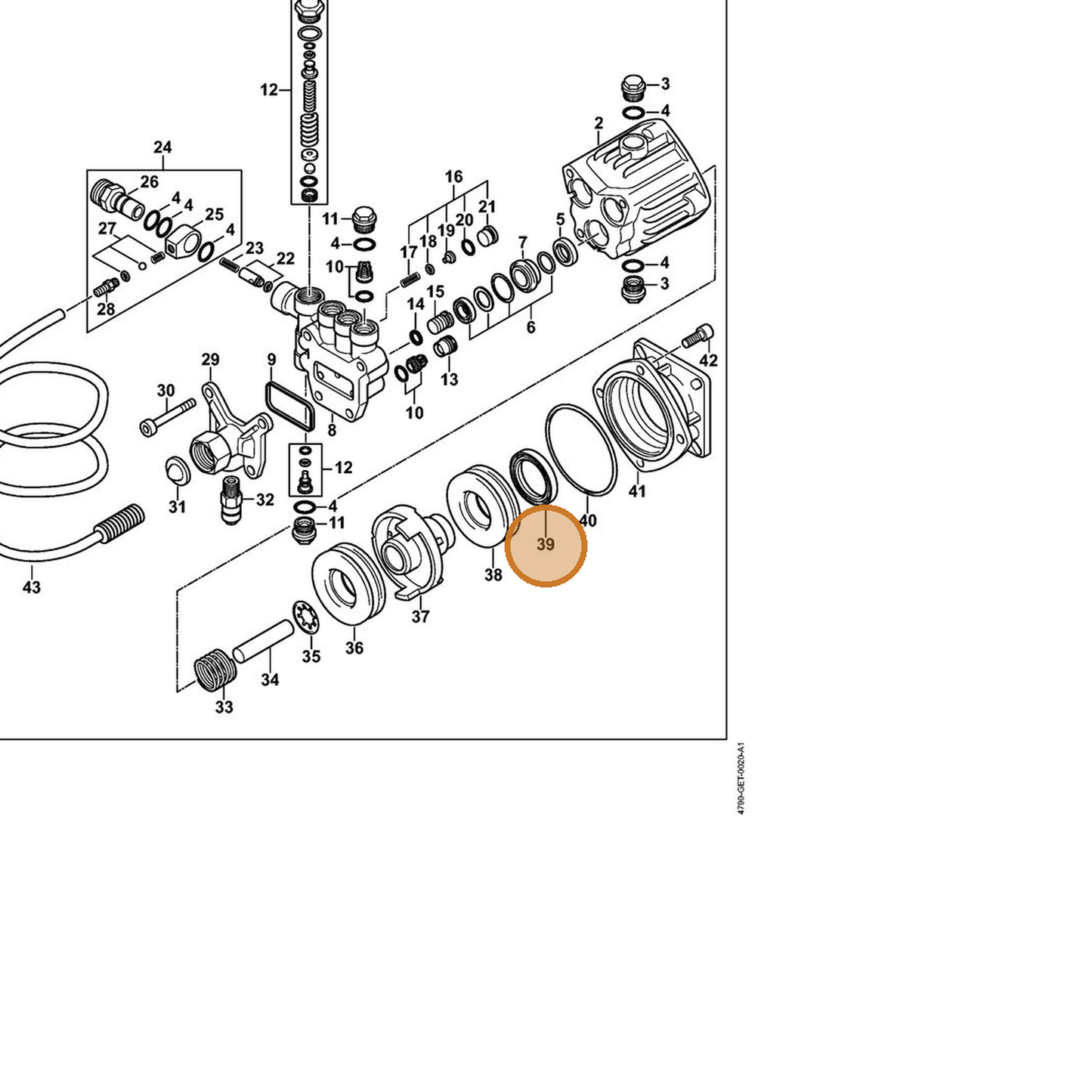 STIHL part 4790-709-0400 — IPL diagram snippet (6x zoom, amber highlight)
