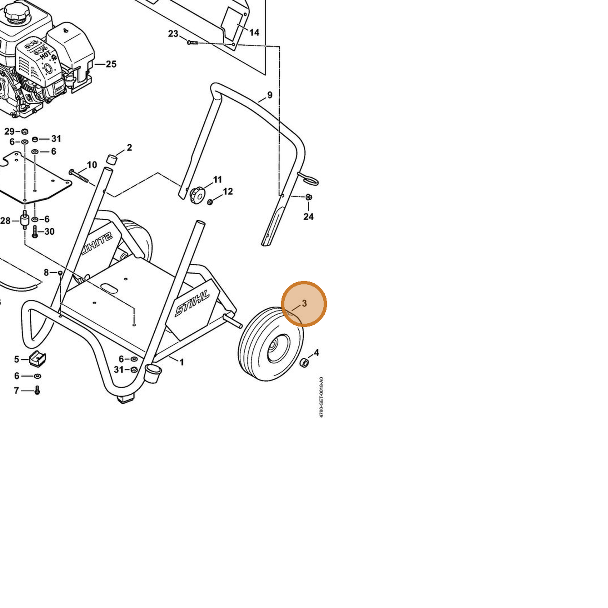 STIHL part 4790-791-3600 — IPL diagram snippet (6x zoom, amber highlight)