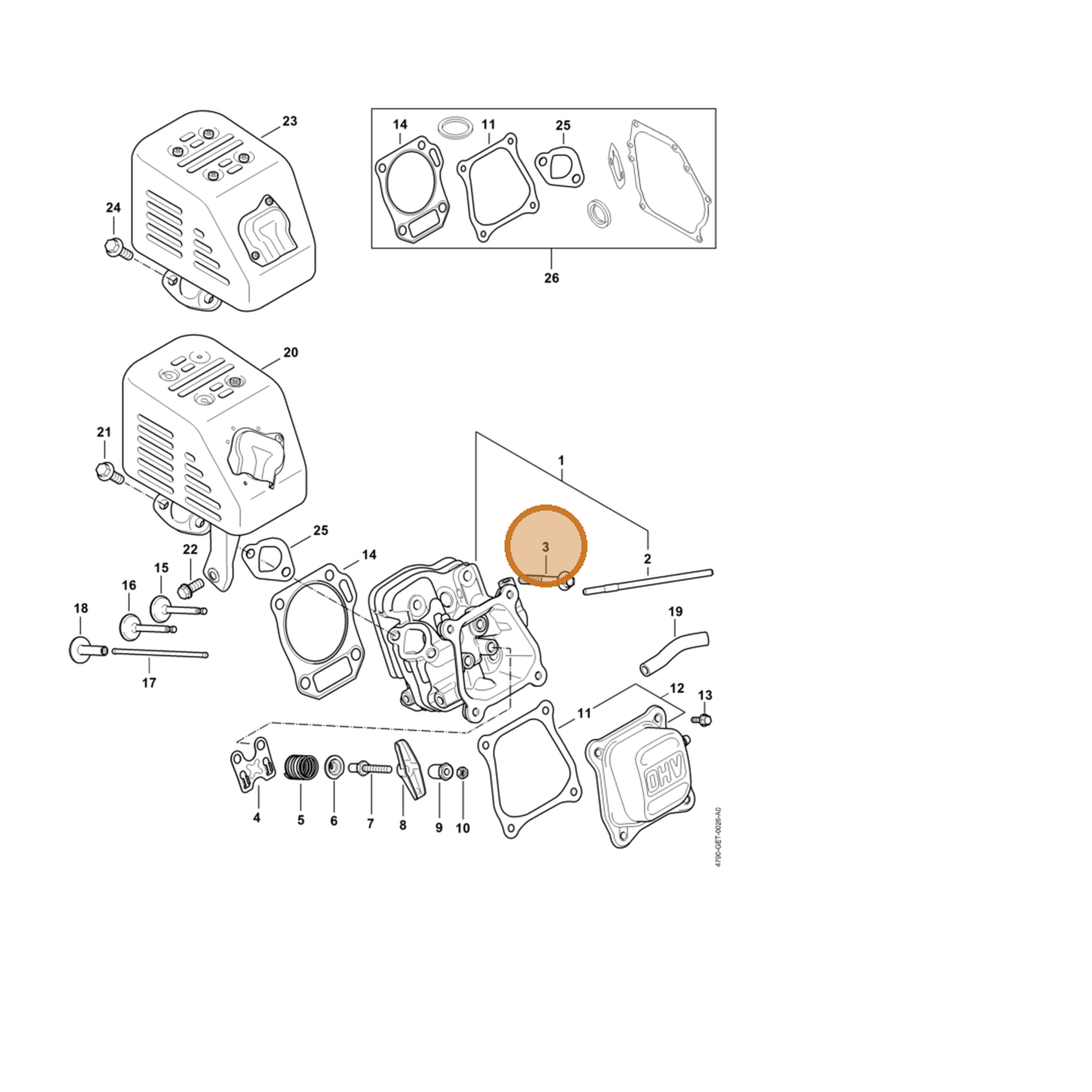 STIHL part 4790-951-9702 — IPL diagram snippet (6x zoom, amber highlight)