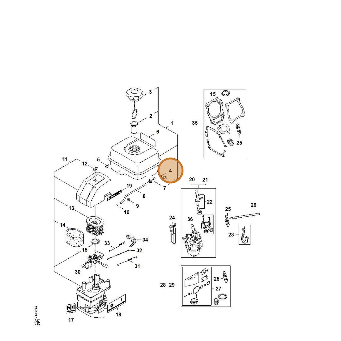 STIHL part 4790-955-0800 — IPL diagram snippet (6x zoom, amber highlight)