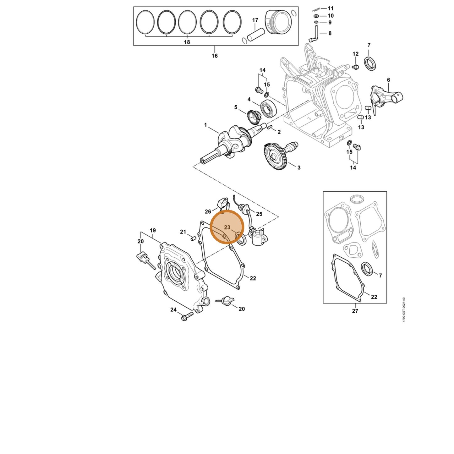 STIHL part 4790-992-5500 — IPL diagram snippet (6x zoom, amber highlight)