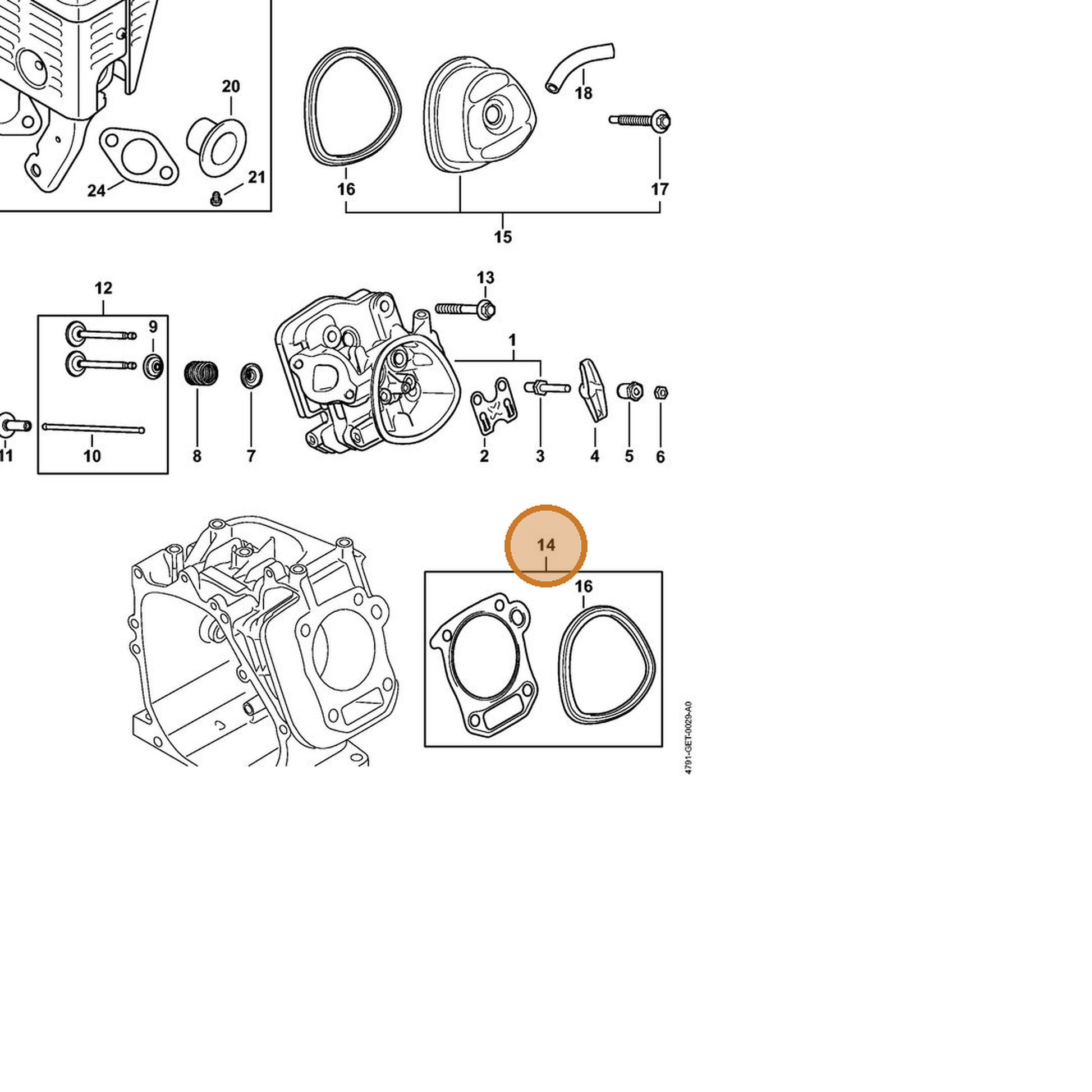 STIHL part 4791-007-1600 — IPL diagram snippet (6x zoom, amber highlight)