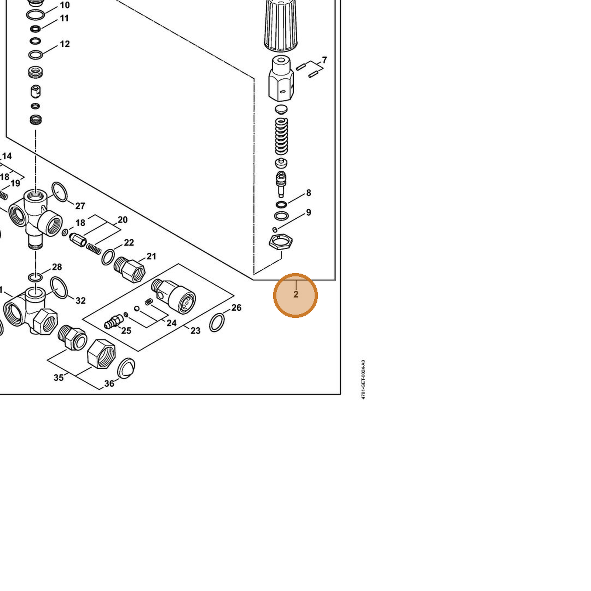 STIHL part 4791-007-1800 — IPL diagram snippet (6x zoom, amber highlight)