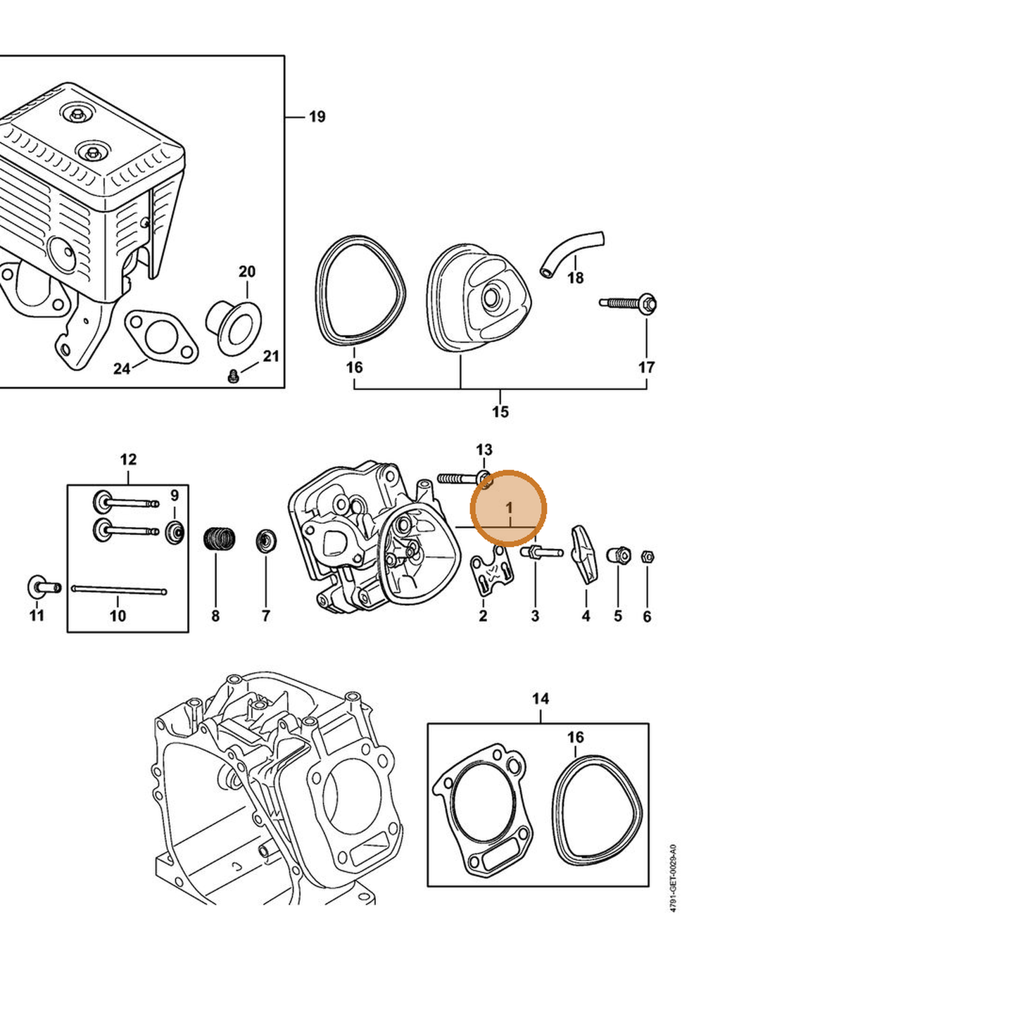 STIHL part 4791-020-0600 — IPL diagram snippet (6x zoom, amber highlight)