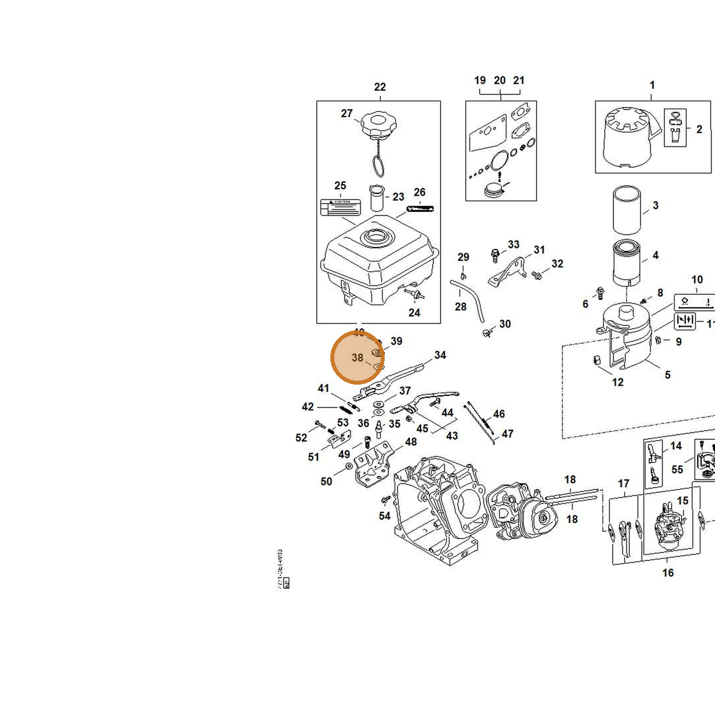 STIHL part 4791-036-0303 — IPL diagram snippet (6x zoom, amber highlight)