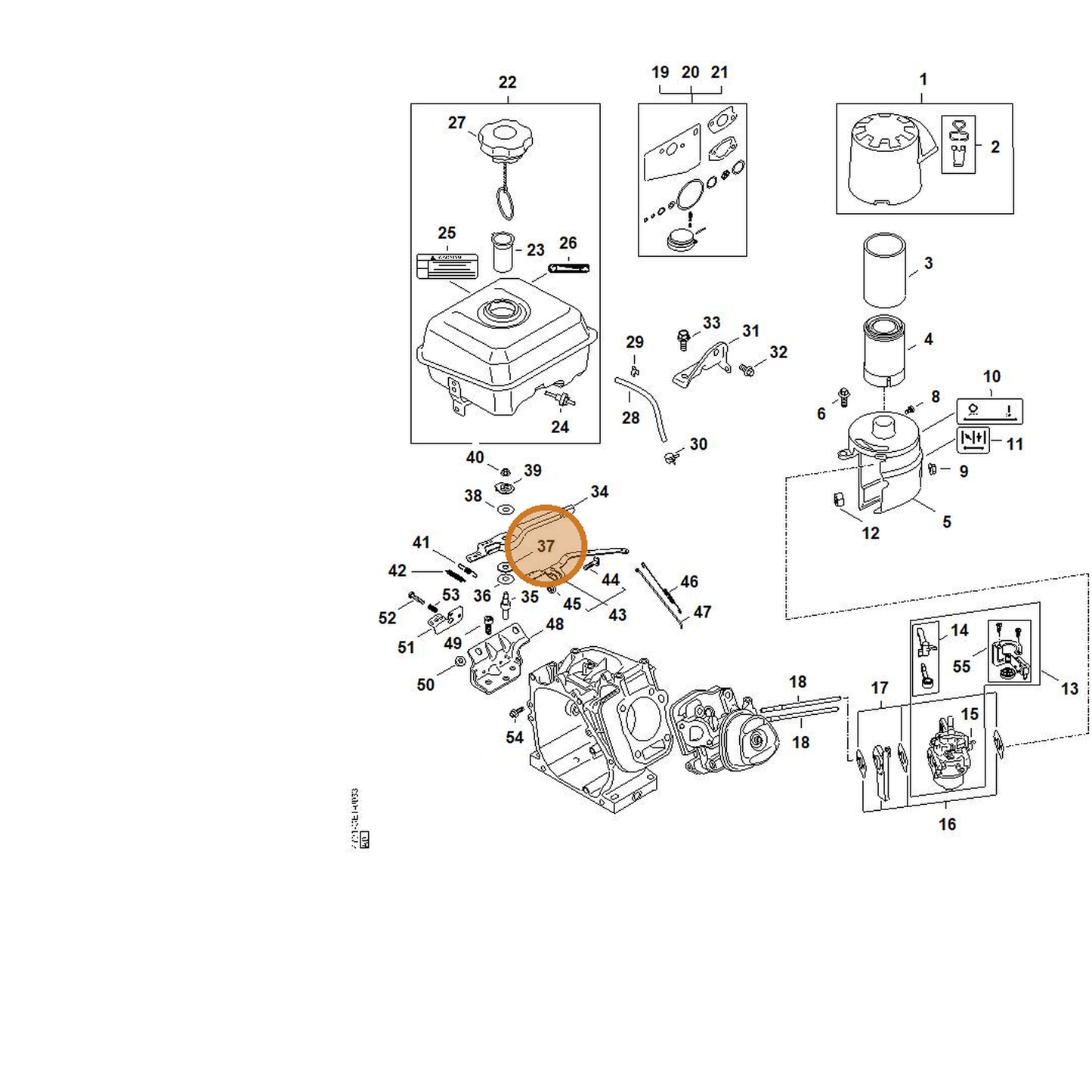STIHL part 4791-036-0304 — IPL diagram snippet (6x zoom, amber highlight)