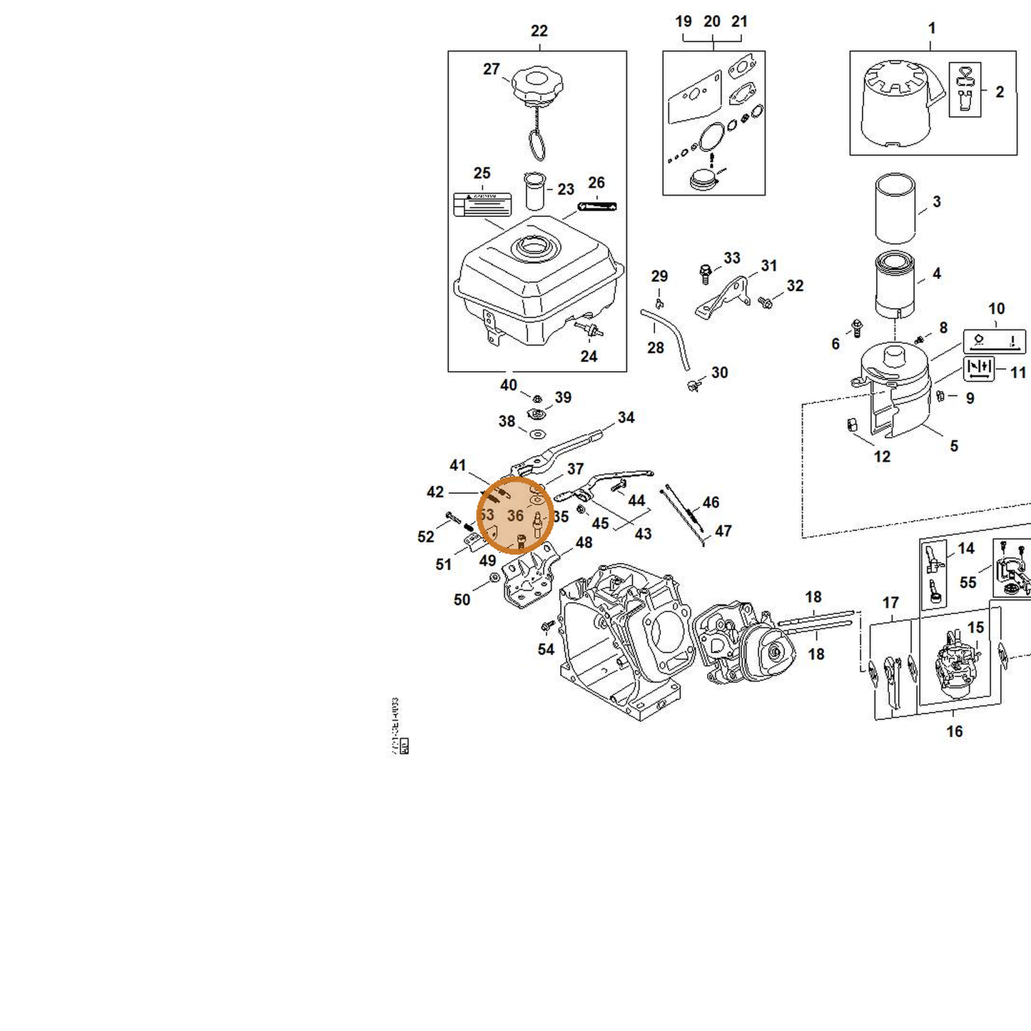 STIHL part 4791-036-0305 — IPL diagram snippet (6x zoom, amber highlight)