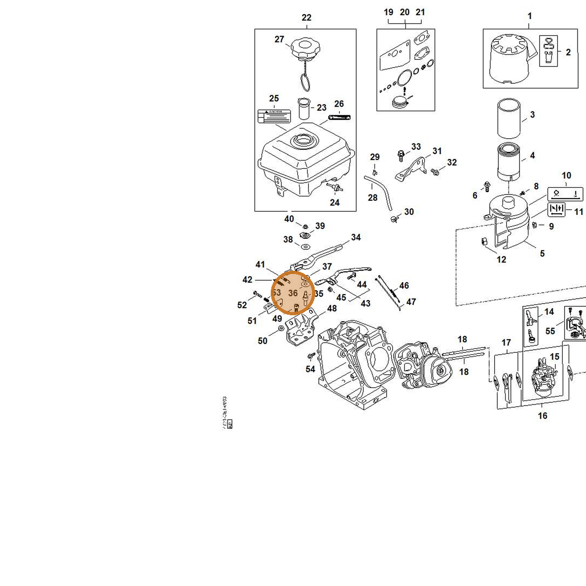 STIHL part 4791-036-0305 — IPL diagram snippet (6x zoom, amber highlight)