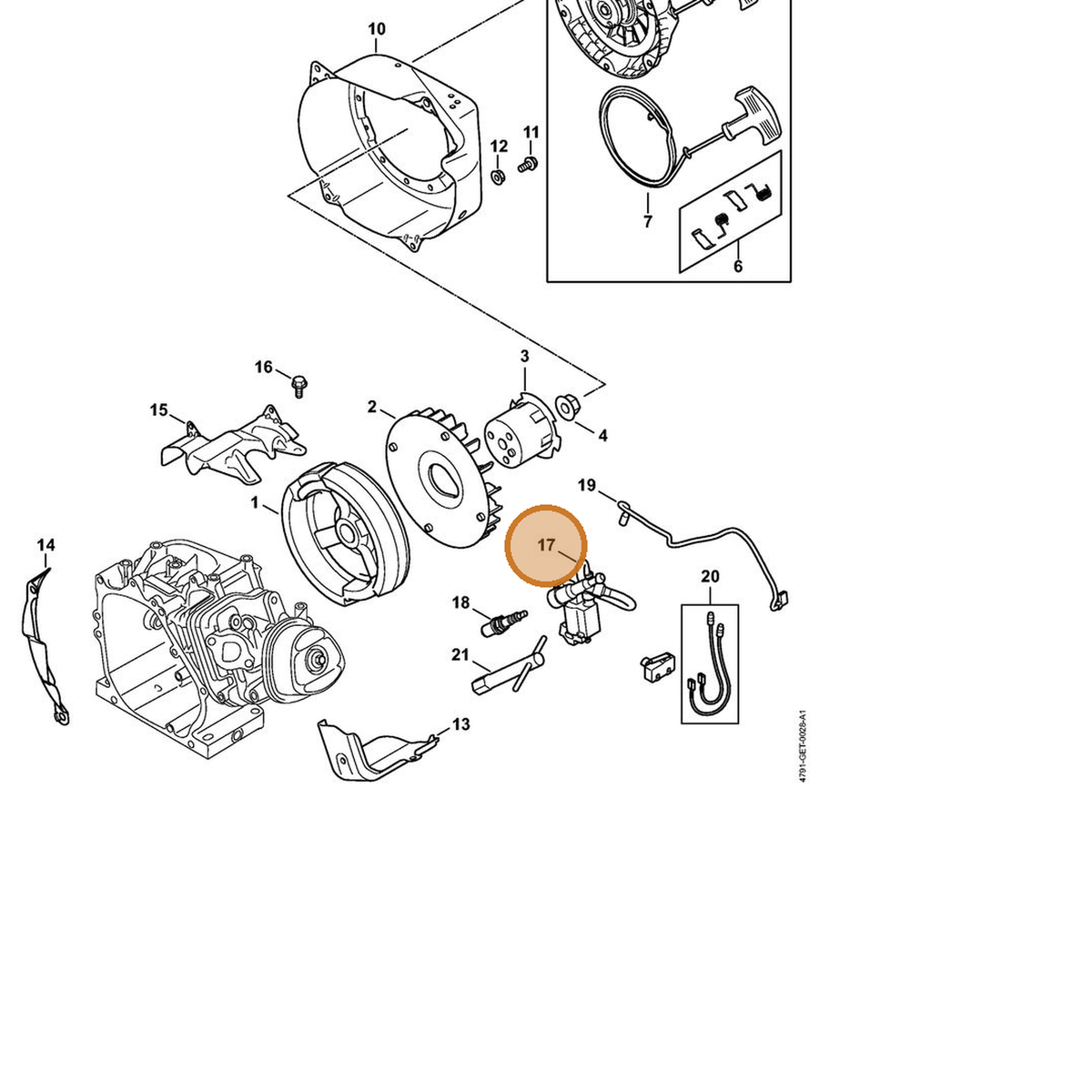 STIHL part 4791-400-1300 — IPL diagram snippet (6x zoom, amber highlight)
