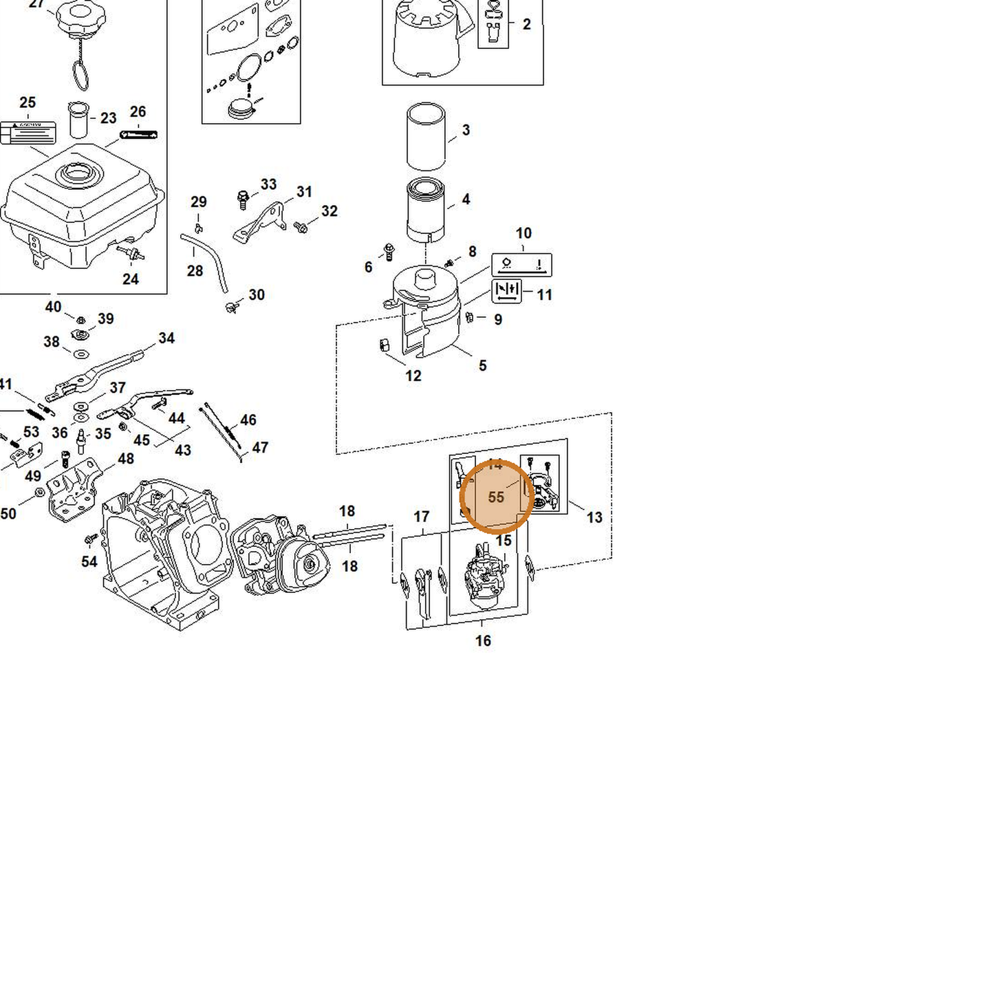 STIHL part 4791-430-0500 — IPL diagram snippet (6x zoom, amber highlight)