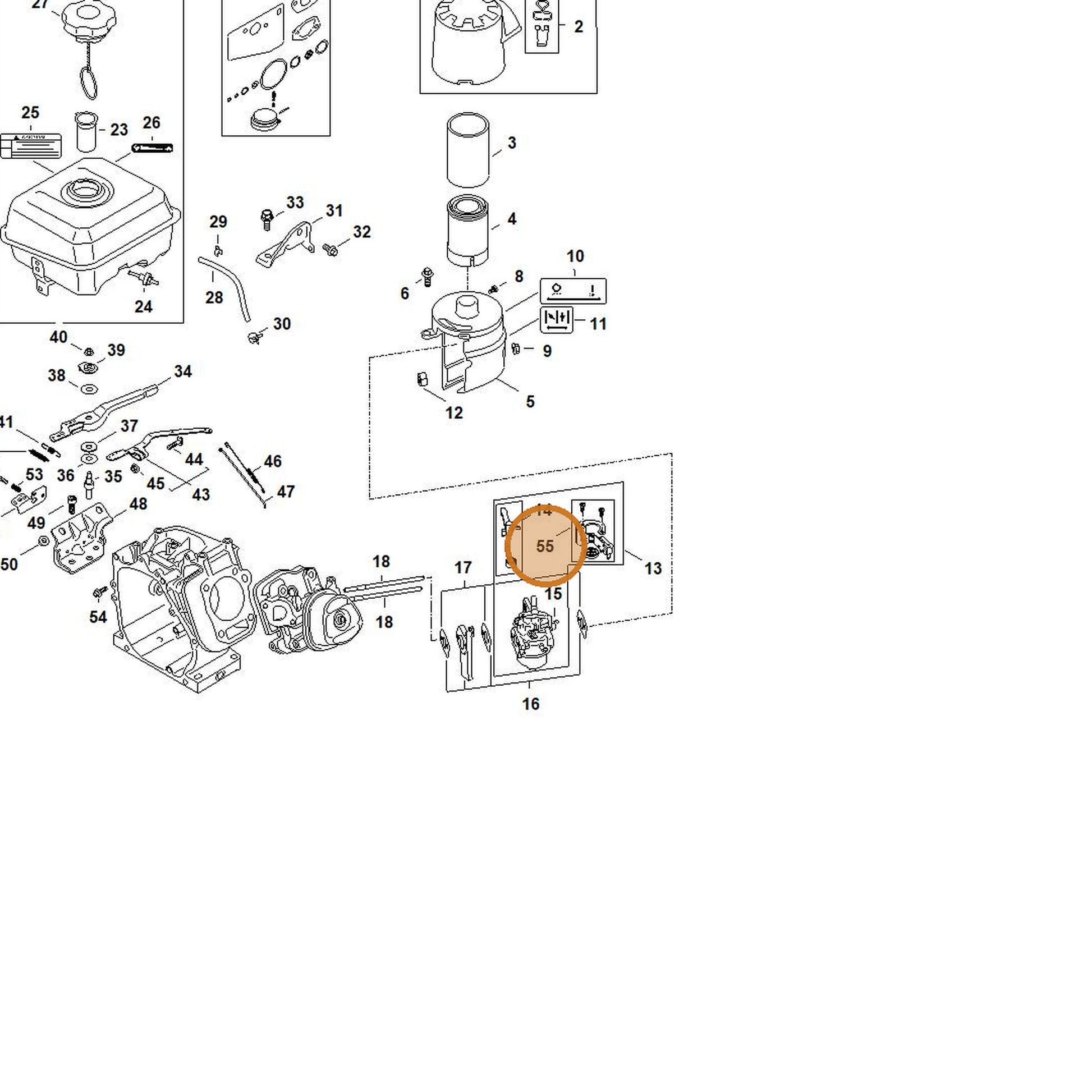 STIHL part 4791-430-0500 — IPL diagram snippet (6x zoom, amber highlight)
