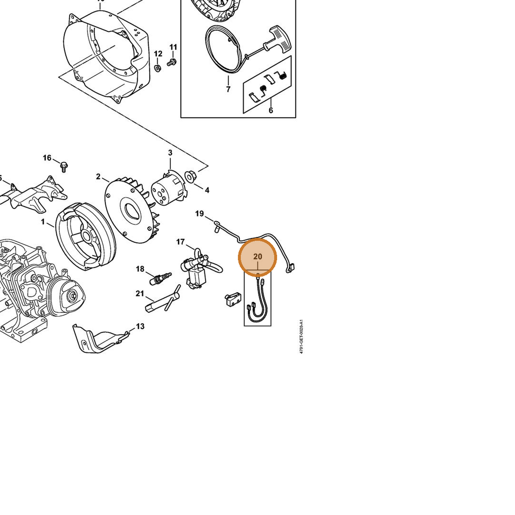 STIHL part 4791-440-1900 — IPL diagram snippet (6x zoom, amber highlight)