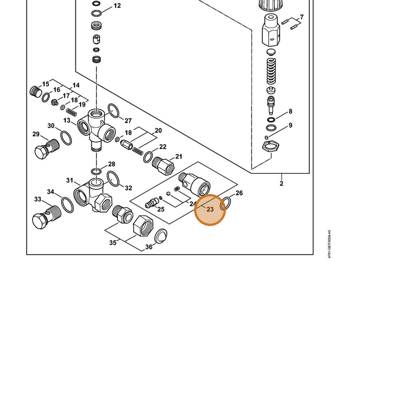 STIHL part 4791-510-1600 — IPL diagram snippet (6x zoom, amber highlight)