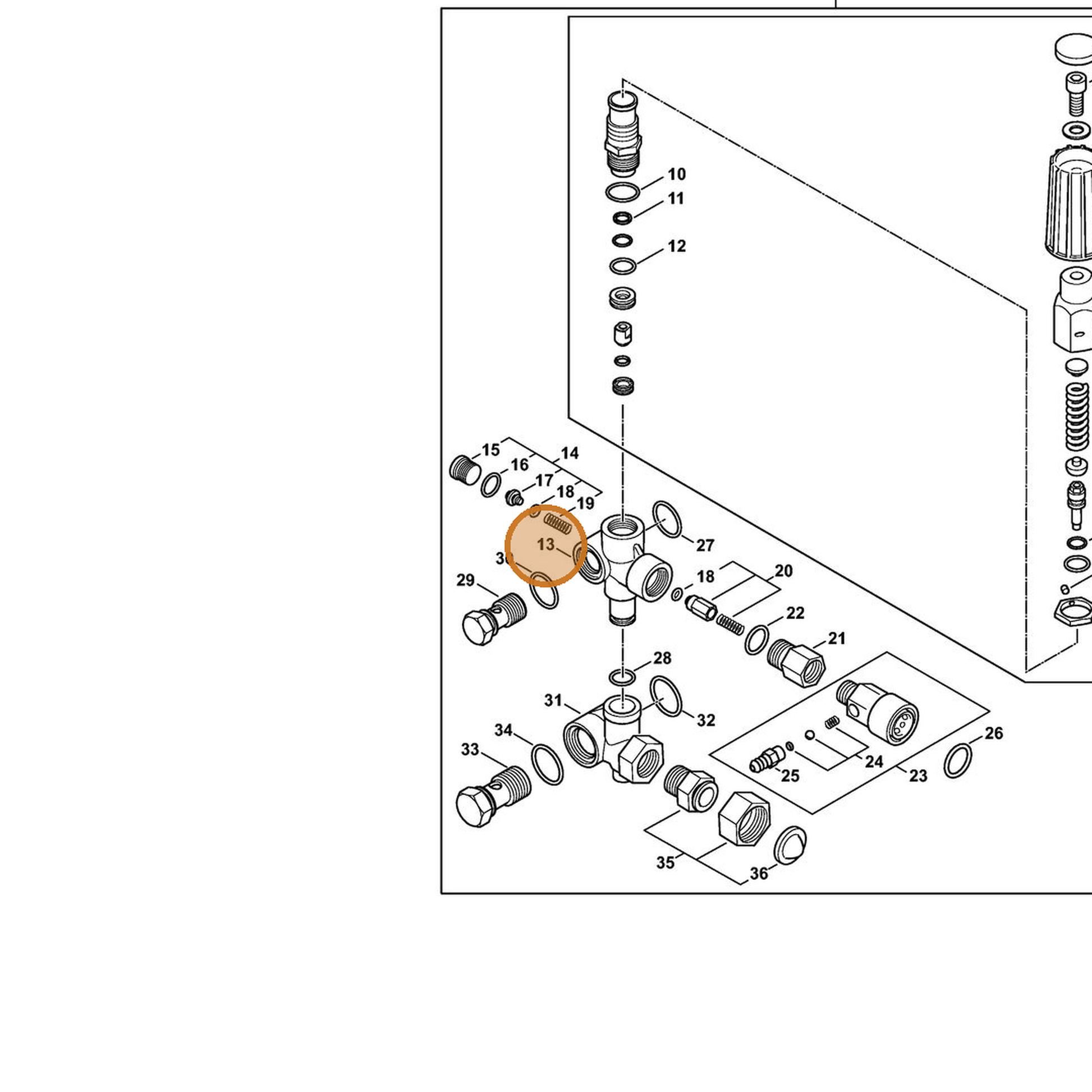 STIHL part 4791-511-0100 — IPL diagram snippet (6x zoom, amber highlight)