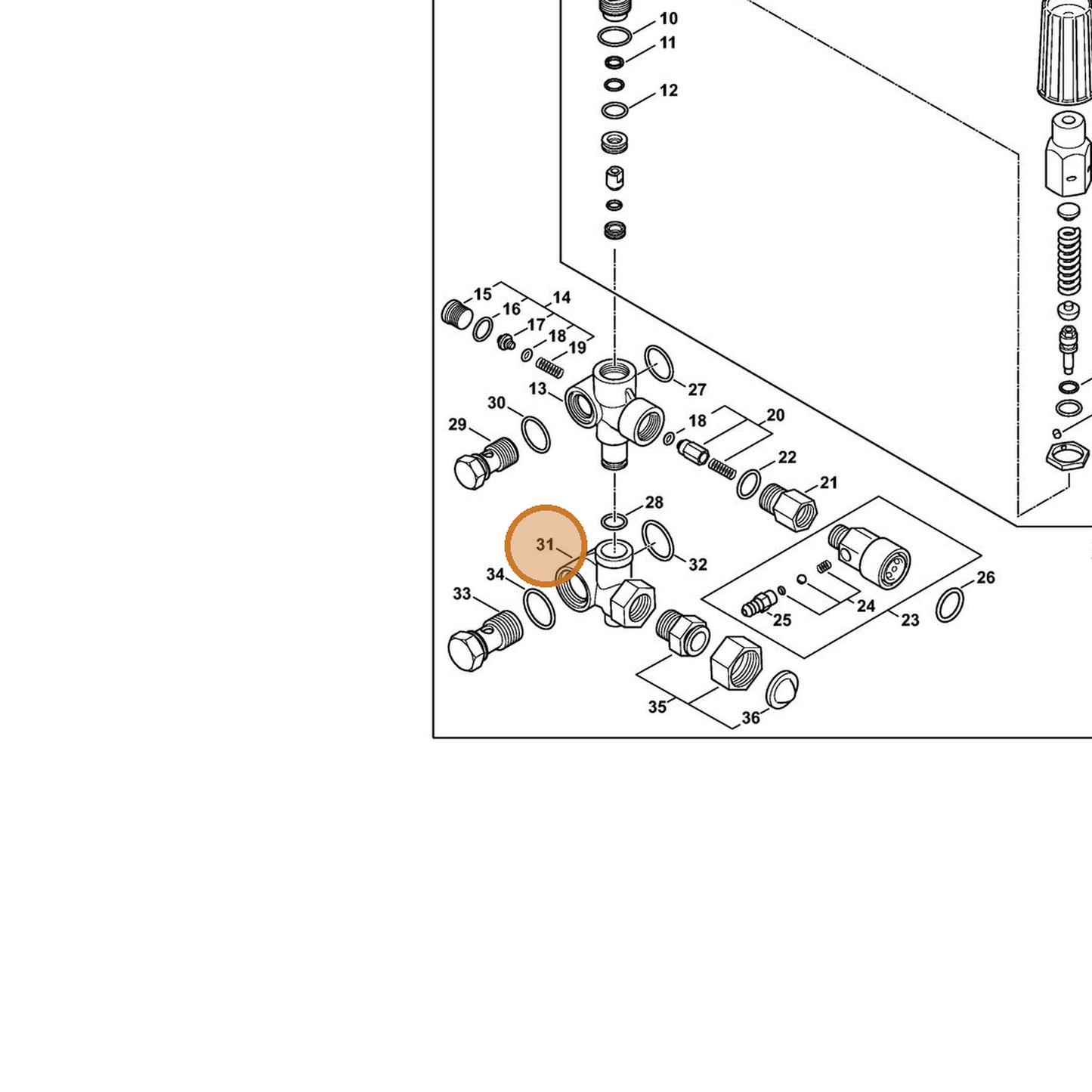 STIHL part 4791-511-0101 — IPL diagram snippet (6x zoom, amber highlight)