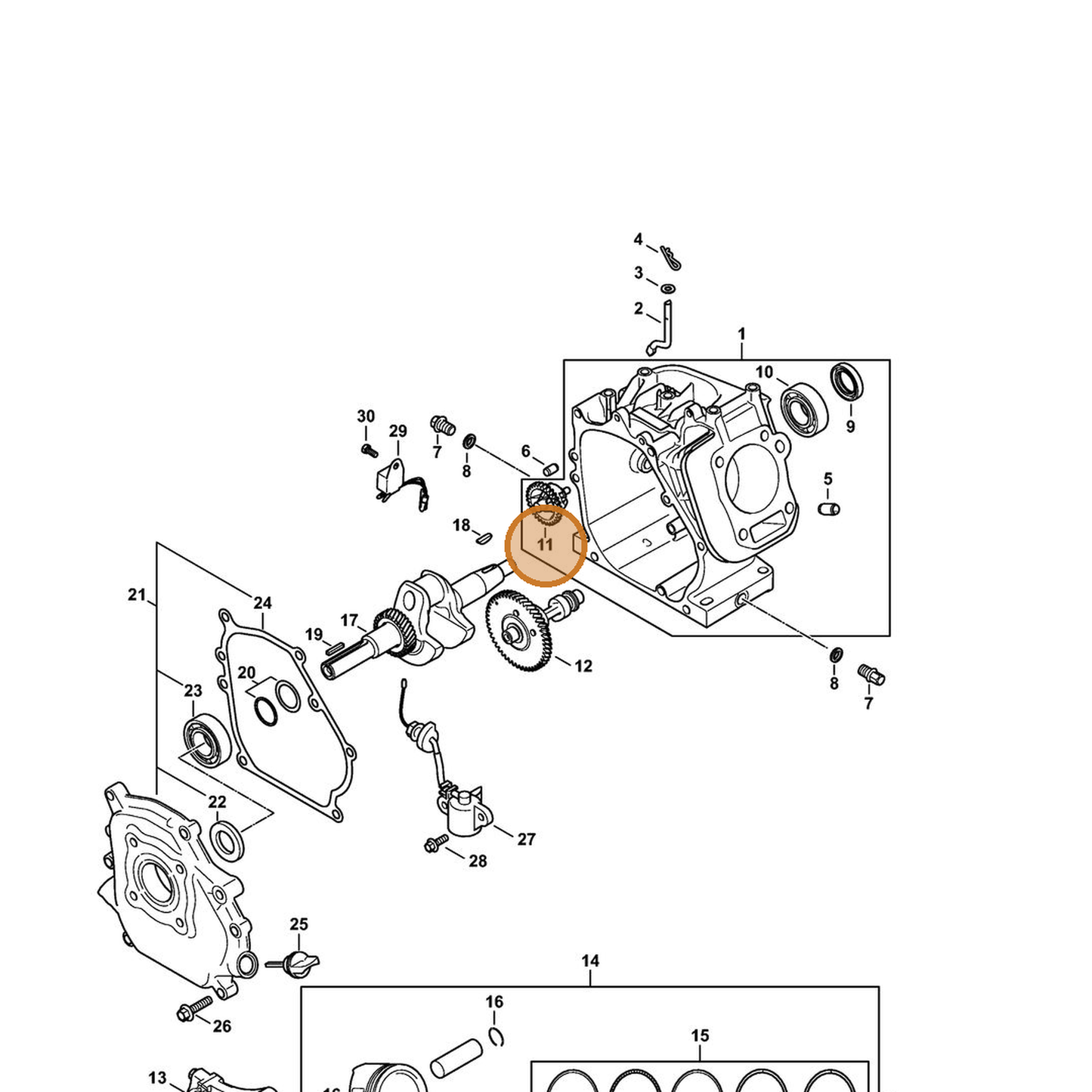 STIHL part 4791-642-0100 — IPL diagram snippet (6x zoom, amber highlight)