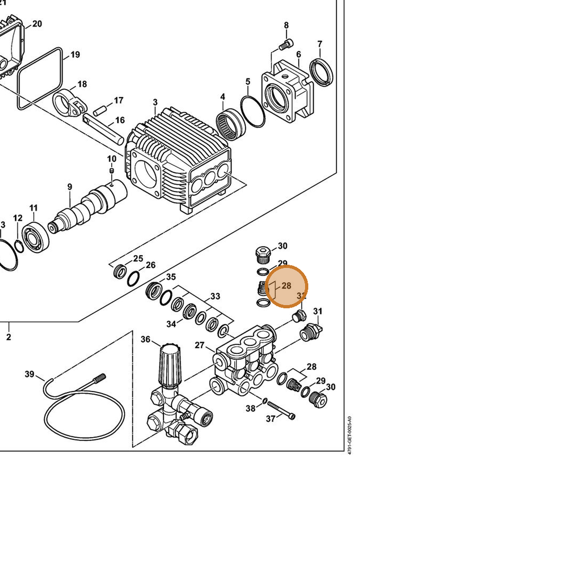 STIHL part 4791-700-6201 — IPL diagram snippet (6x zoom, amber highlight)