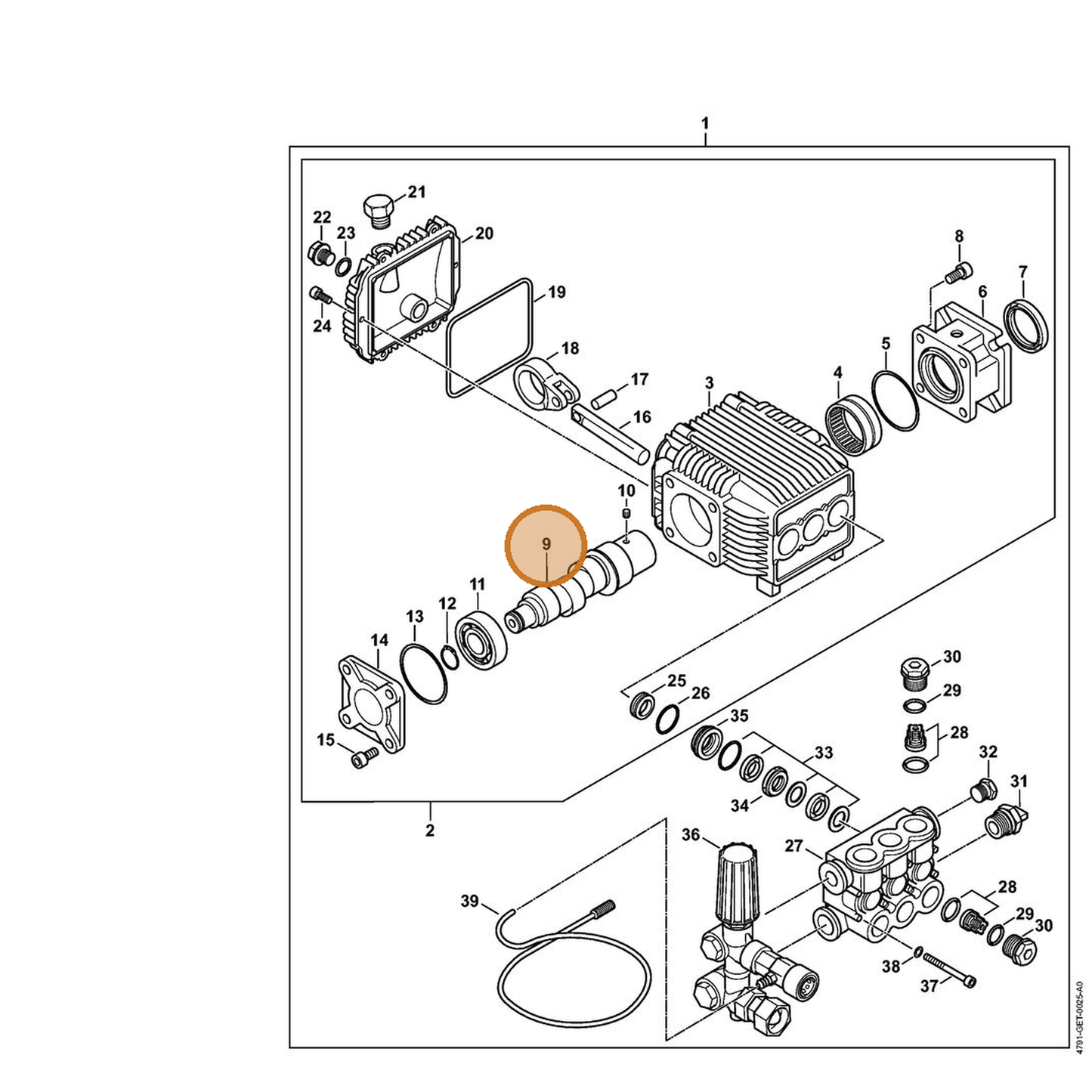 STIHL part 4791-705-5000 — IPL diagram snippet (6x zoom, amber highlight)