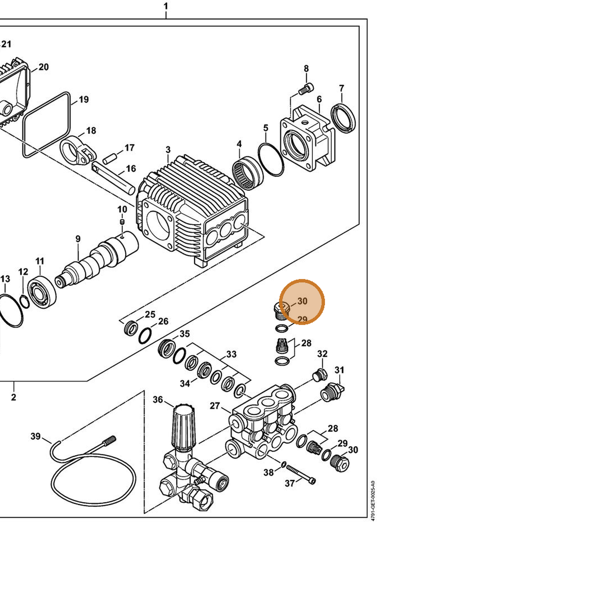 STIHL part 4791-708-5800 — IPL diagram snippet (6x zoom, amber highlight)