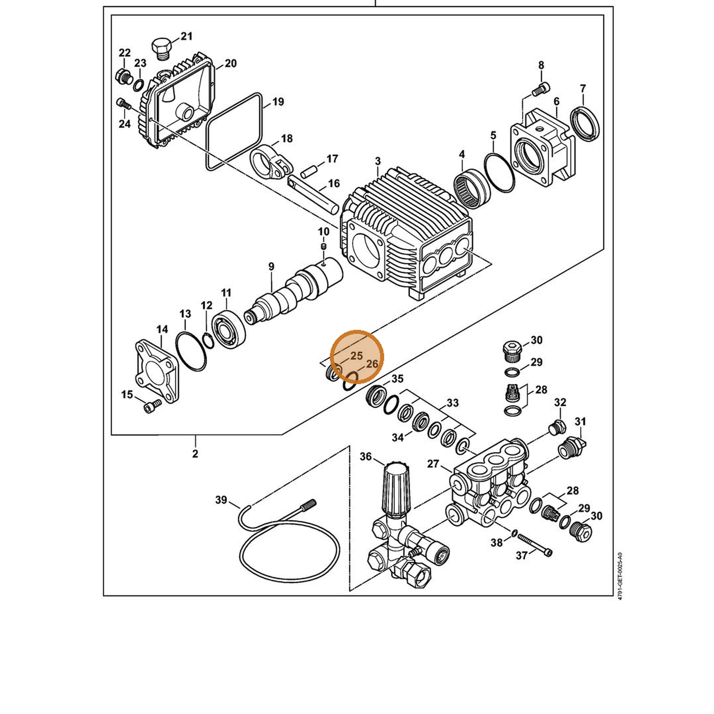 STIHL part 4791-709-2001 — IPL diagram snippet (6x zoom, amber highlight)