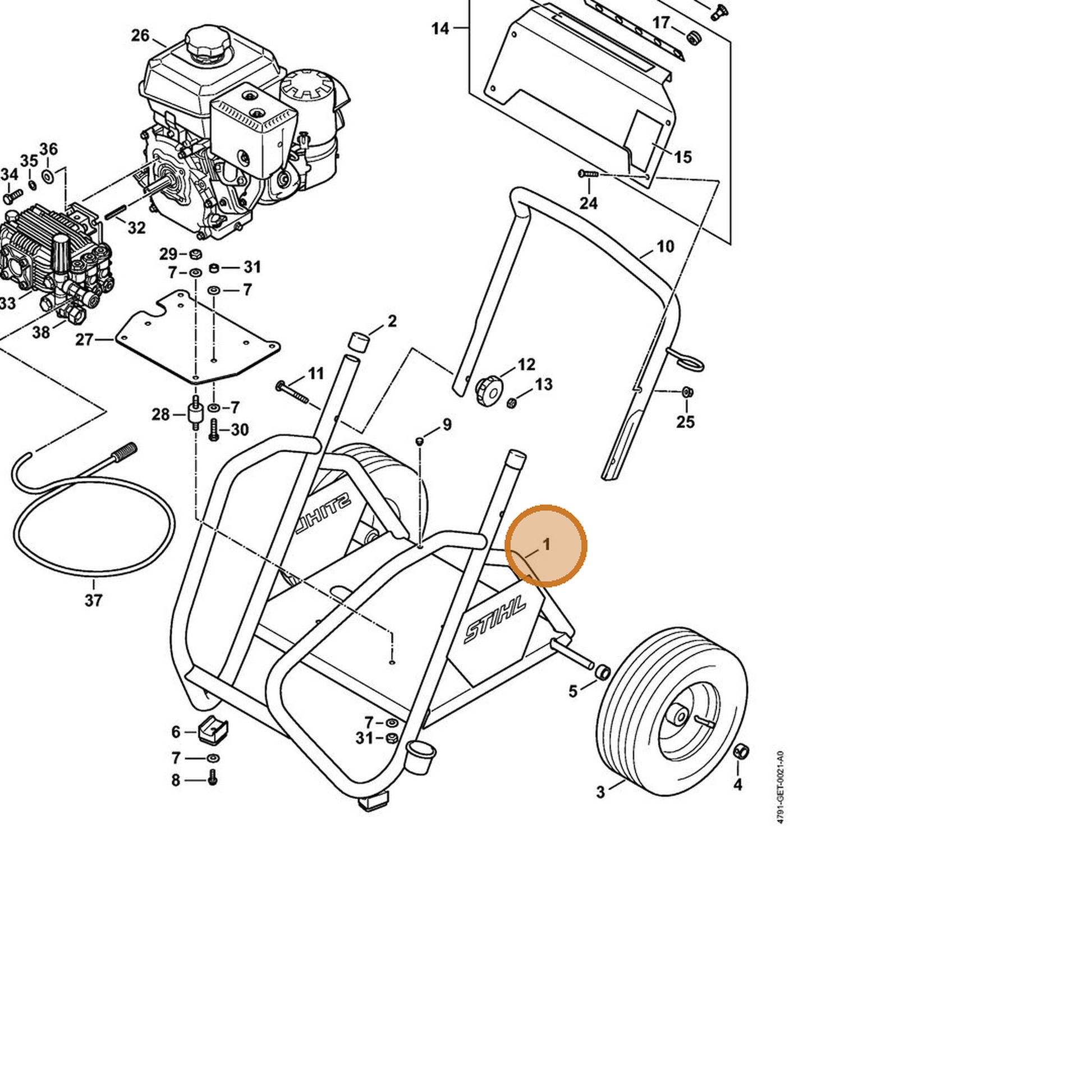 STIHL part 4791-790-2100 — IPL diagram snippet (6x zoom, amber highlight)