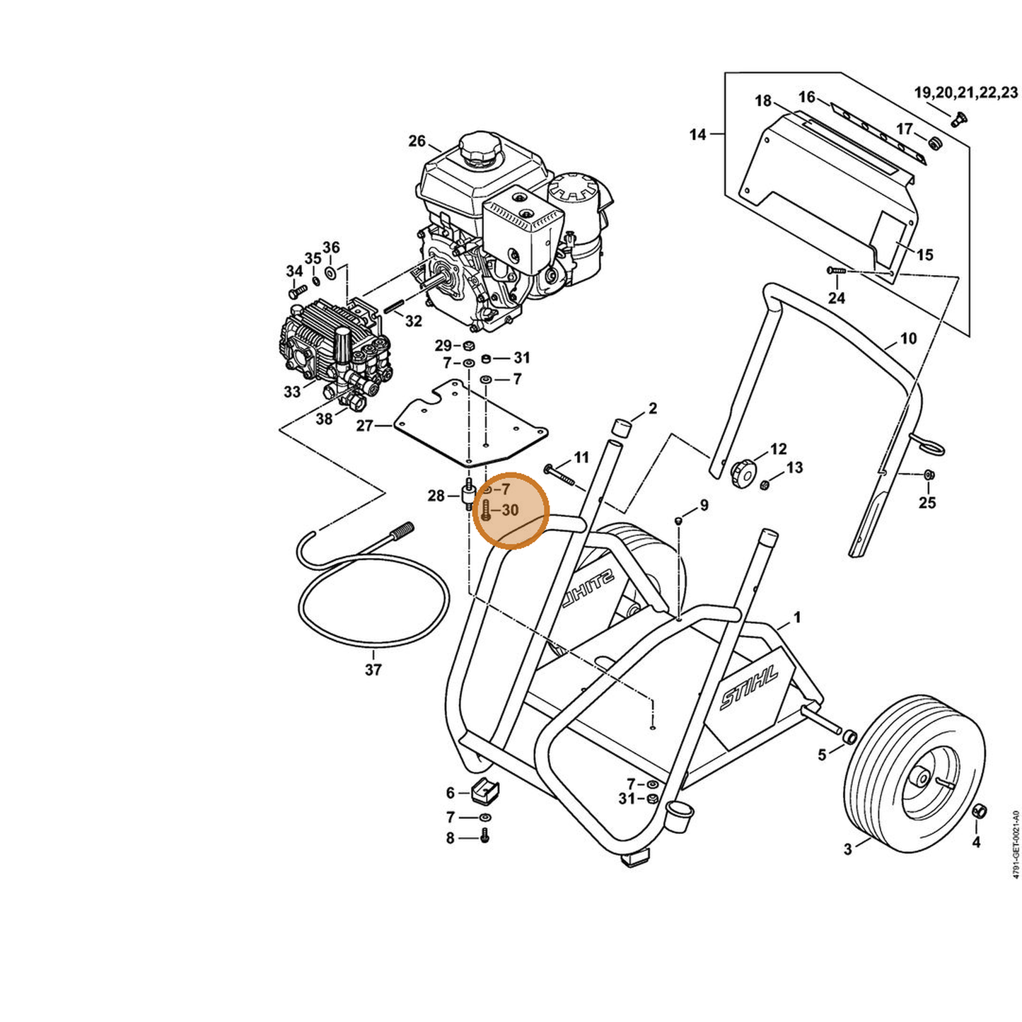 STIHL part 4791-791-6201 — IPL diagram snippet (6x zoom, amber highlight)