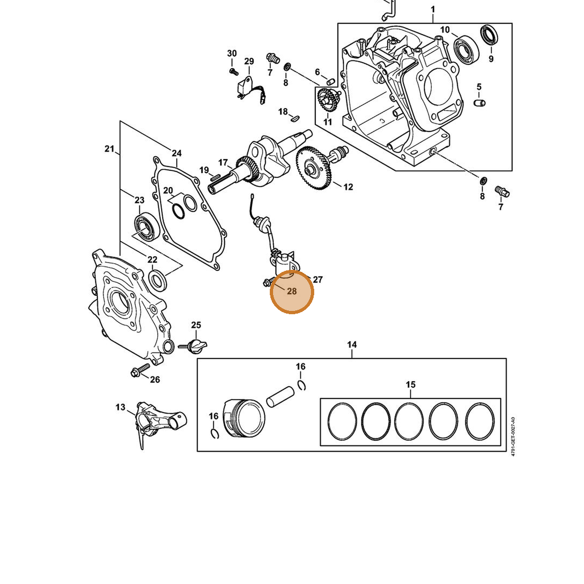 STIHL part 4791-951-9700 — IPL diagram snippet (6x zoom, amber highlight)