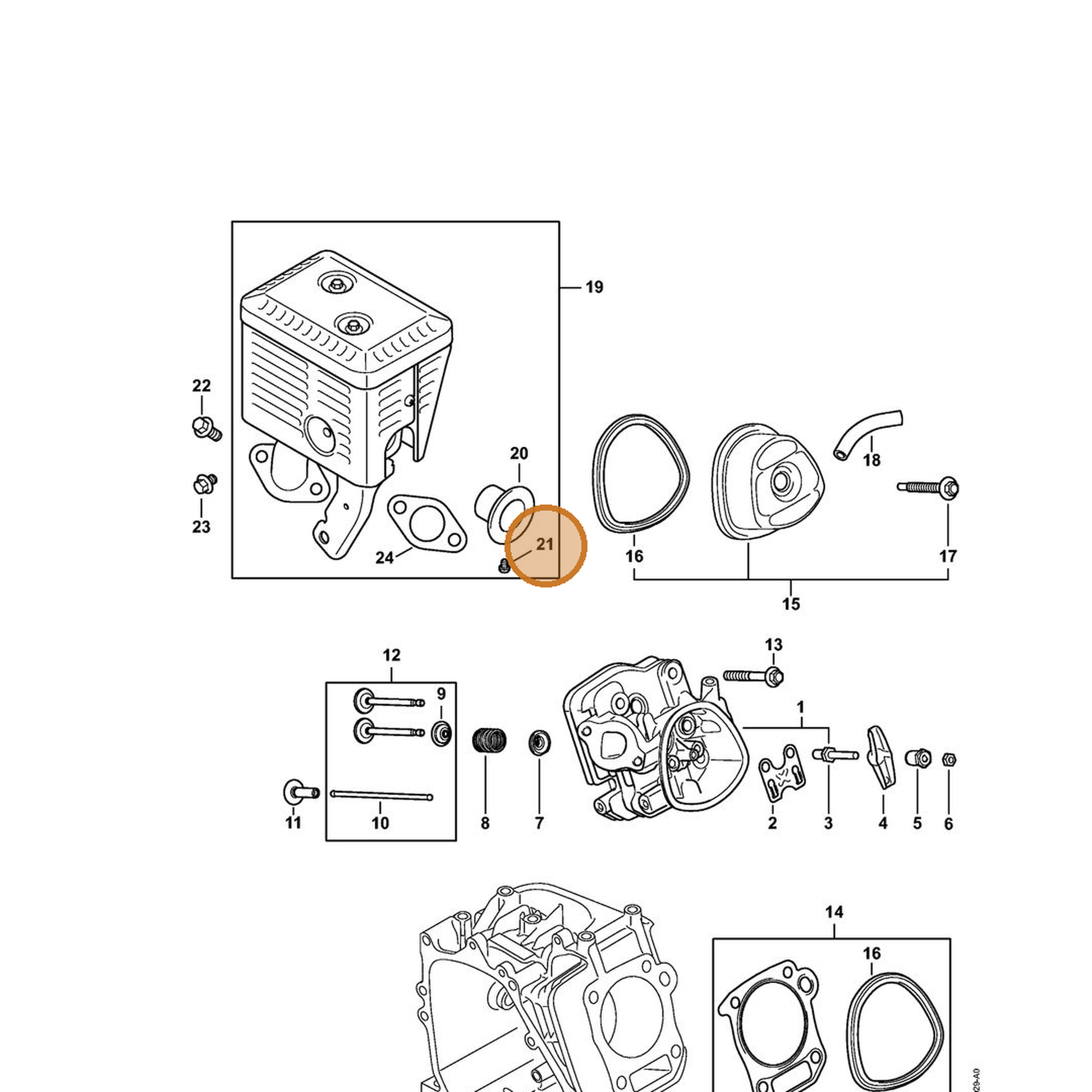 STIHL part 4791-951-9705 — IPL diagram snippet (6x zoom, amber highlight)