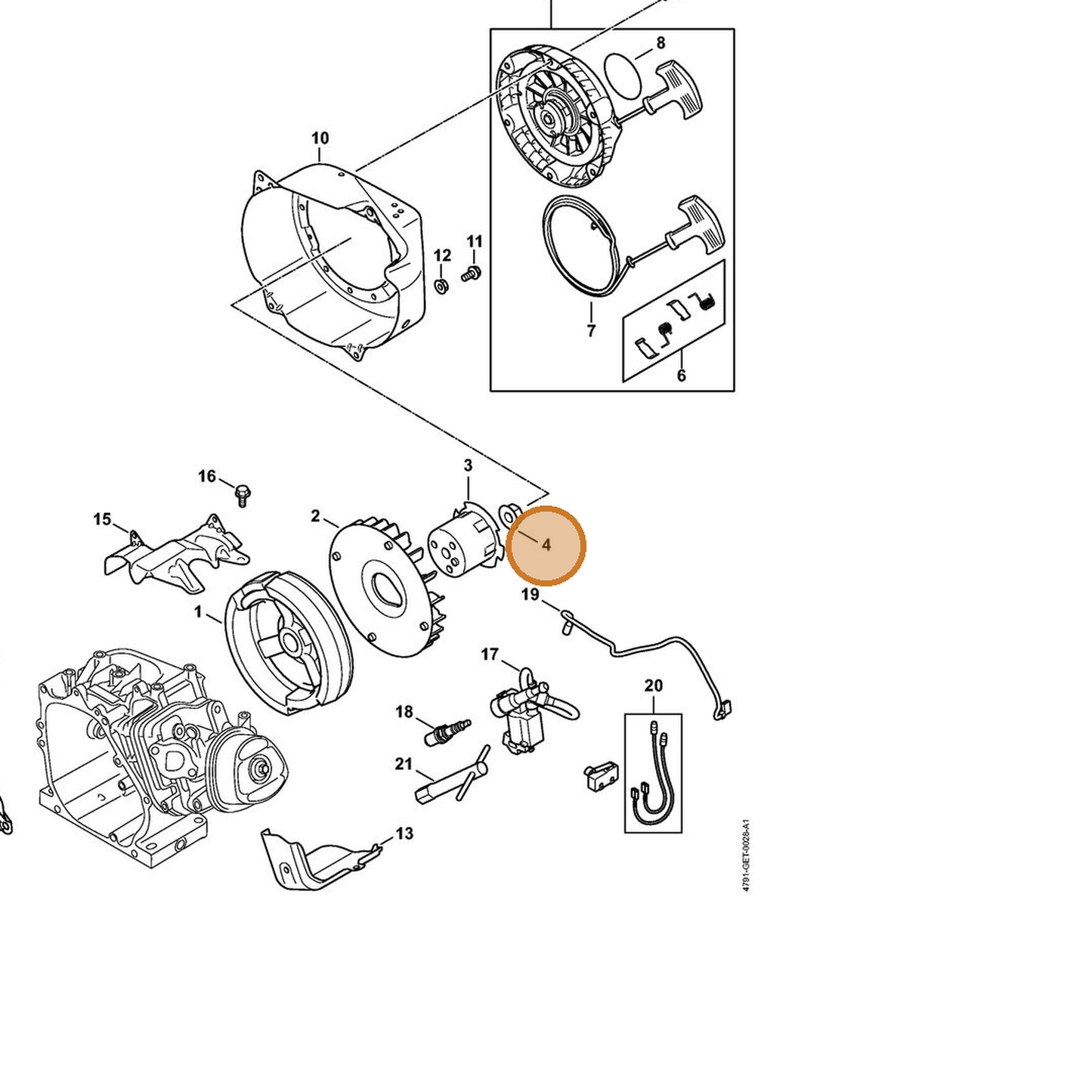 STIHL part 4791-955-0902 — IPL diagram snippet (6x zoom, amber highlight)