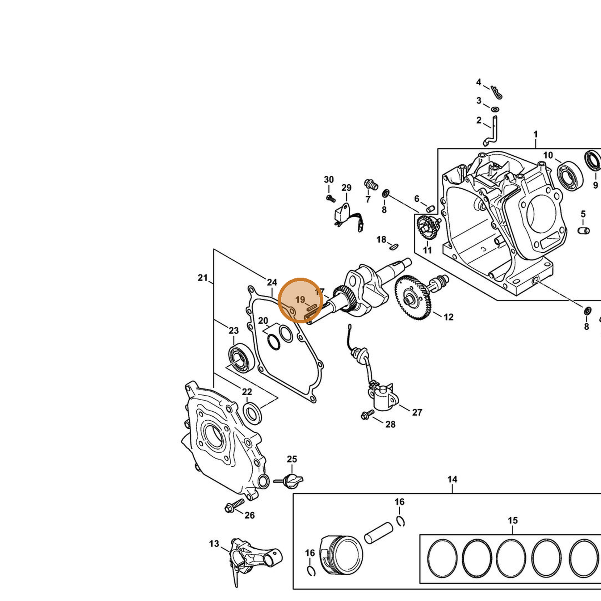 STIHL part 4791-995-0100 — IPL diagram snippet (6x zoom, amber highlight)