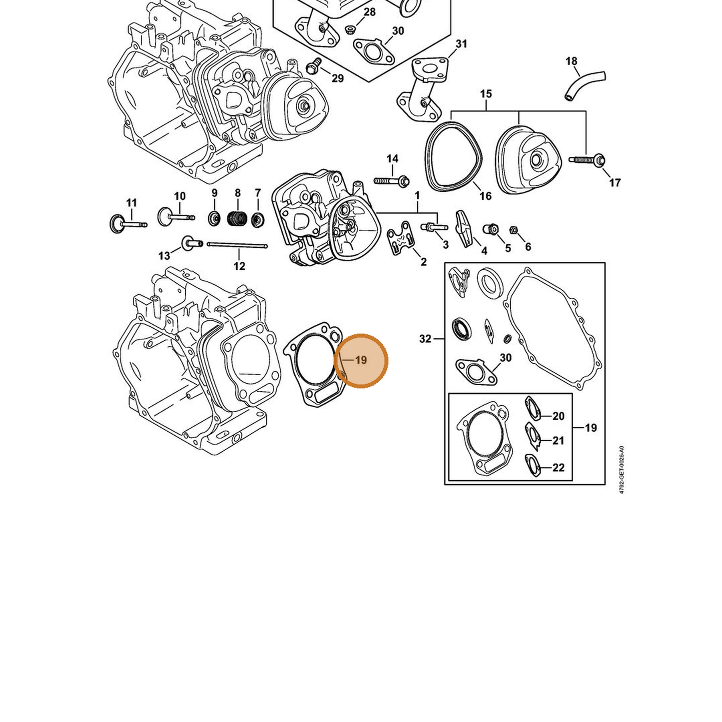 STIHL part 4792-007-1604 — IPL diagram snippet (6x zoom, amber highlight)